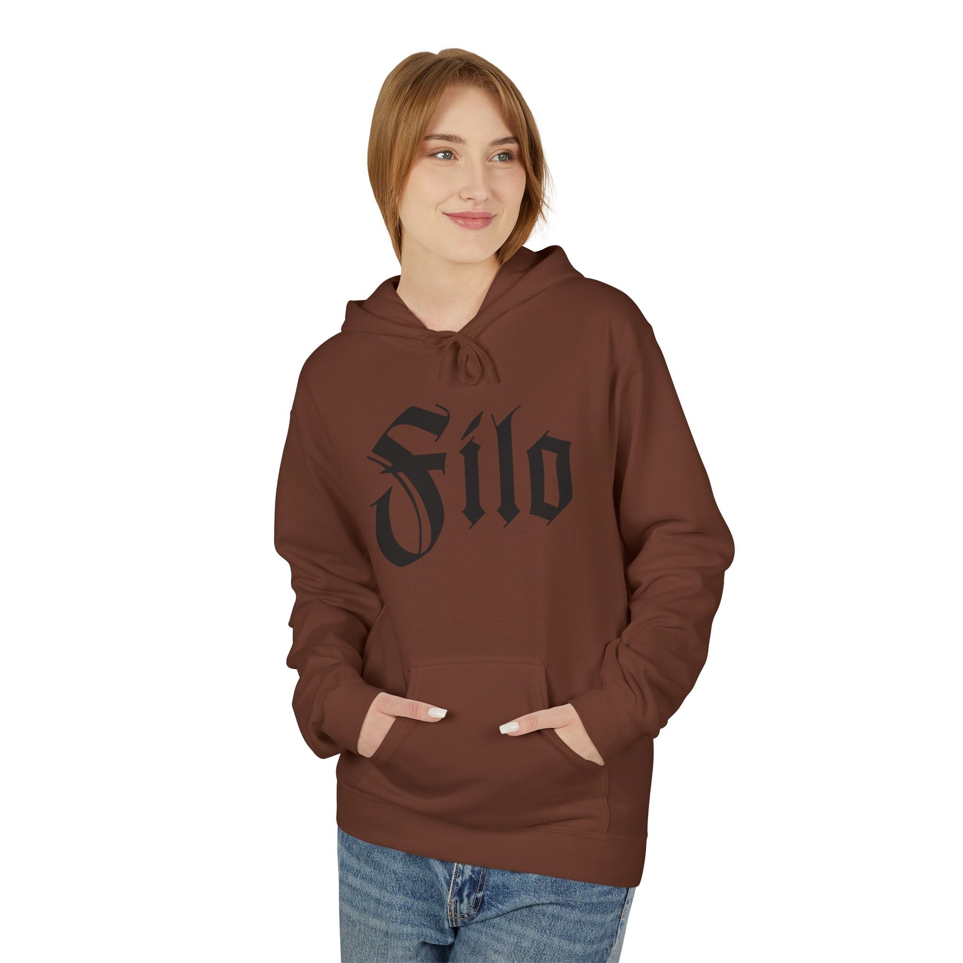 Filo Gothic Script Hoodie – Vintage Blackletter Logo Pullover