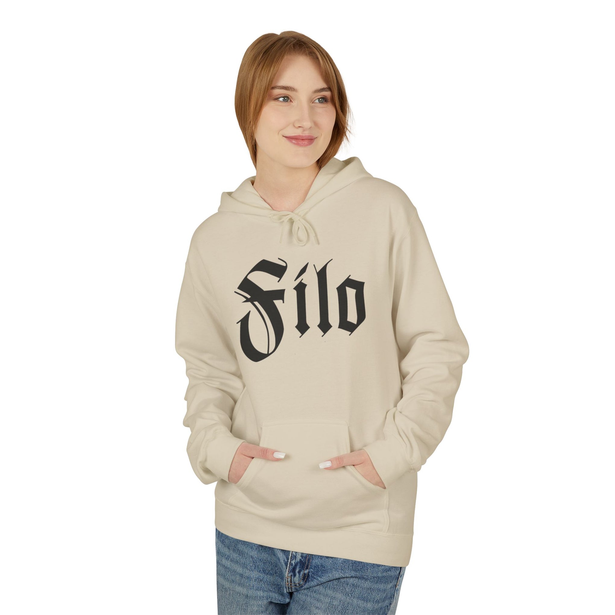 Filo Gothic Script Hoodie – Vintage Blackletter Logo Pullover
