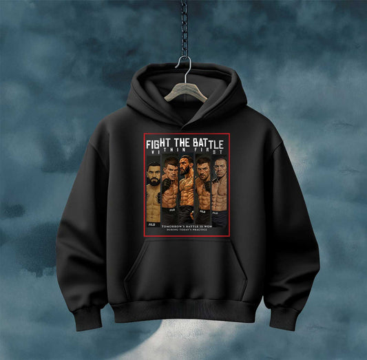 Fight to the Battle Zip Hoodie — Men’s Boxing Fighter Graphic Hoodie