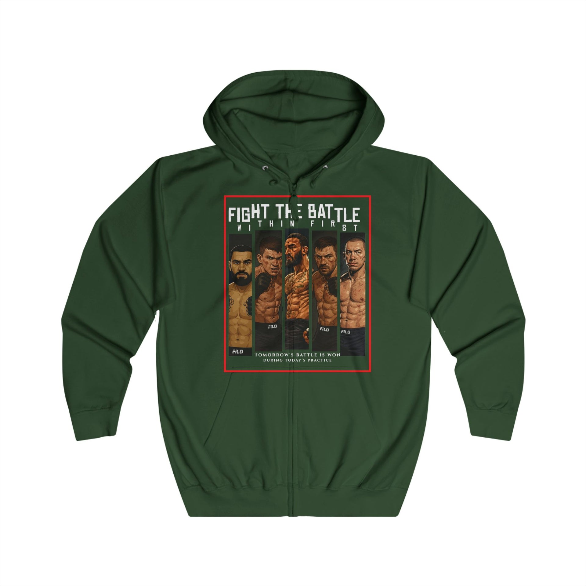 Fight to the Battle Zip Hoodie — Men’s Boxing Fighter Graphic Hoodie