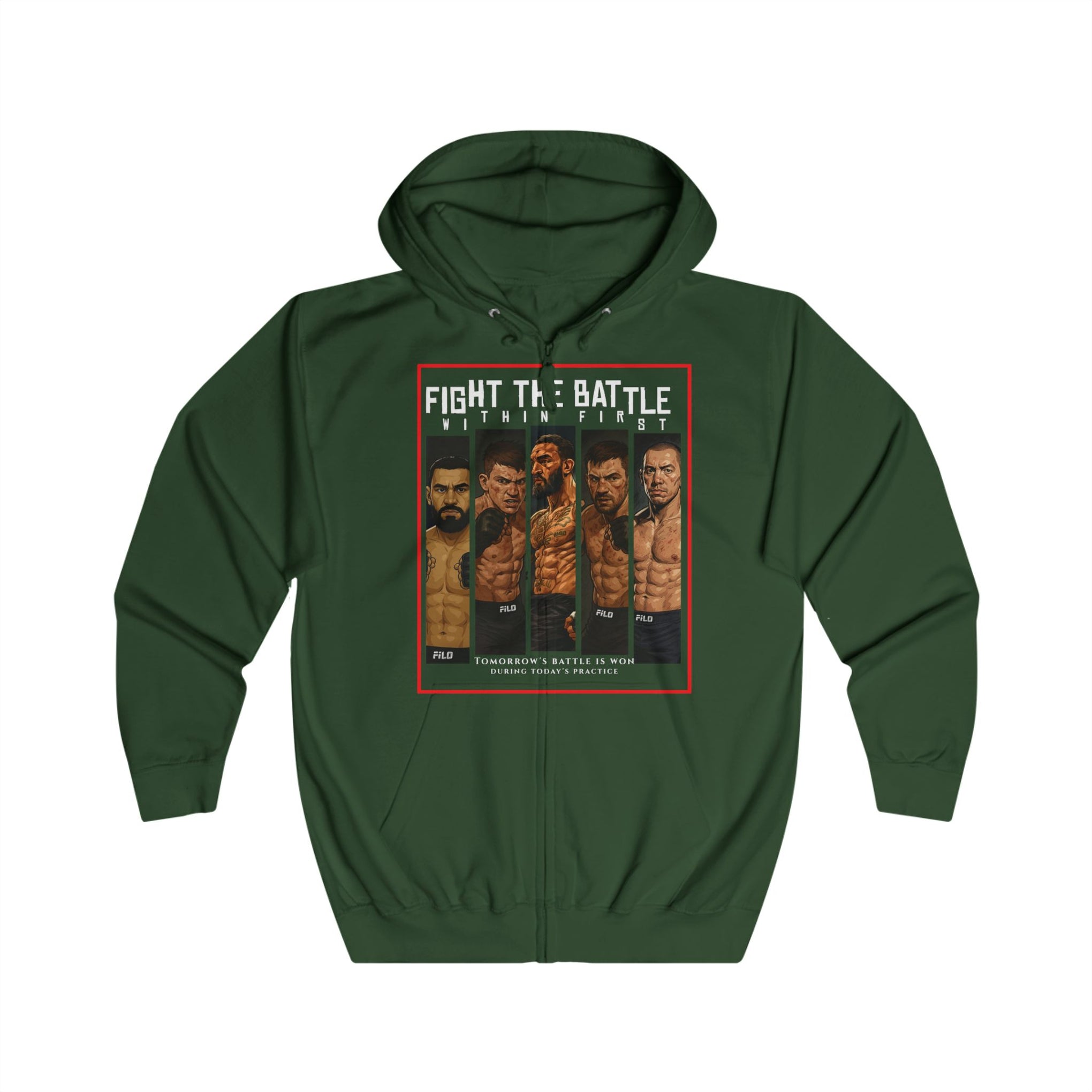Fight to the Battle Zip Hoodie — Men’s Boxing Fighter Graphic Hoodie