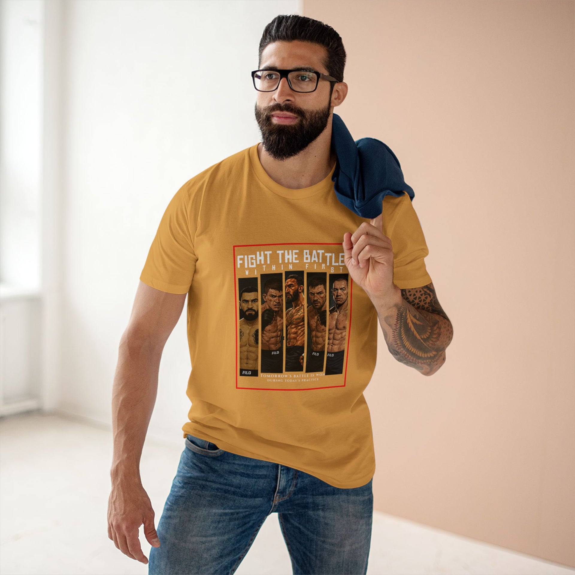 Fight the Battle Men’s Tee — ‘Fight The Battle’ MMA Fighter Poster T‑Shirt