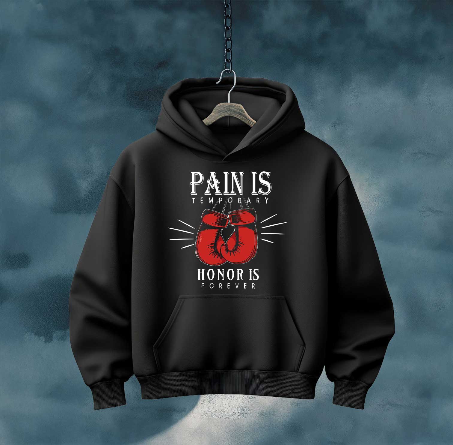 Boxing Gloves Zip Hoodie - "Pain is Temporary, Honor is Forever" Motivational Hoodie