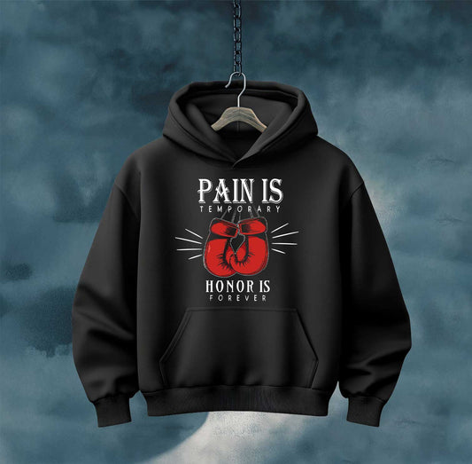 Boxing Gloves Zip Hoodie - "Pain is Temporary, Honor is Forever" Motivational Hoodie