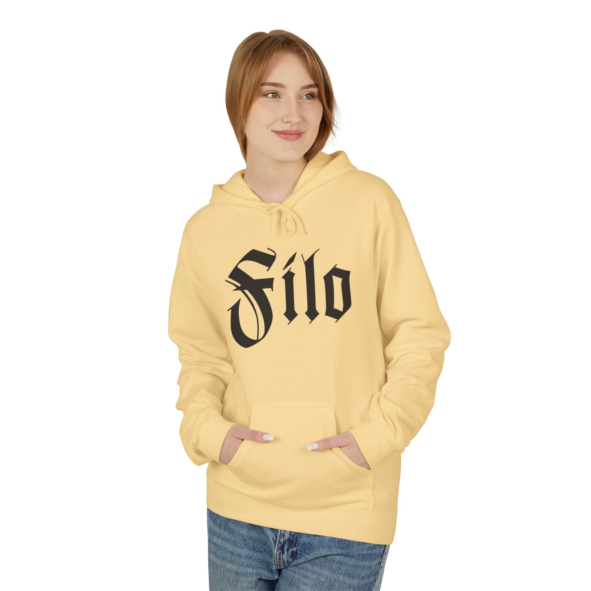 Filo Gothic Script Hoodie – Vintage Blackletter Logo Pullover
