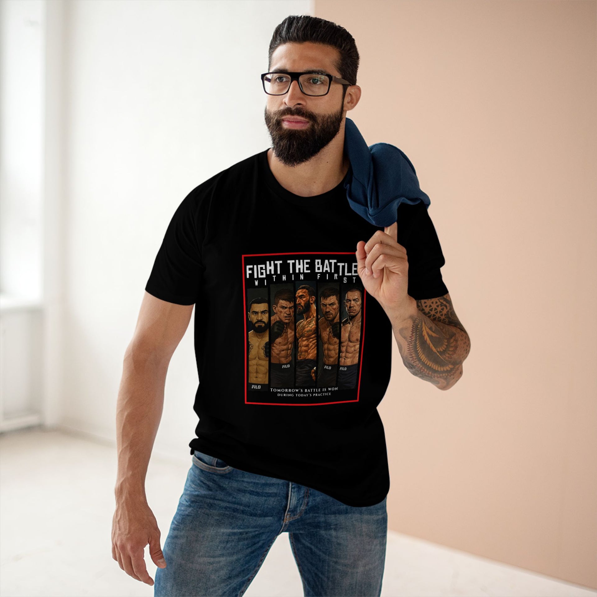 Fight the Battle Men’s Tee — ‘Fight The Battle’ MMA Fighter Poster T‑Shirt