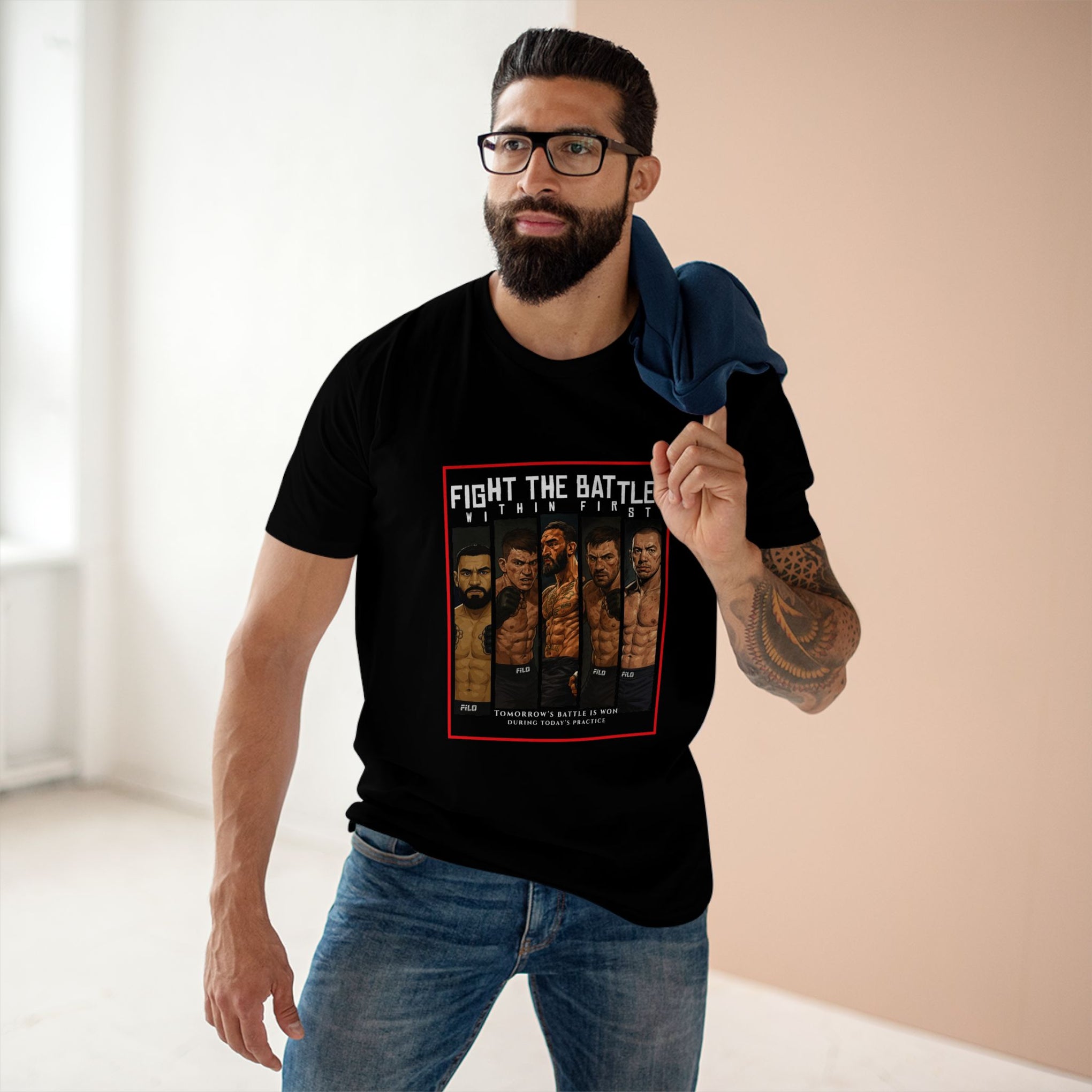 Fight the Battle Men’s Tee — ‘Fight The Battle’ MMA Fighter Poster T‑Shirt