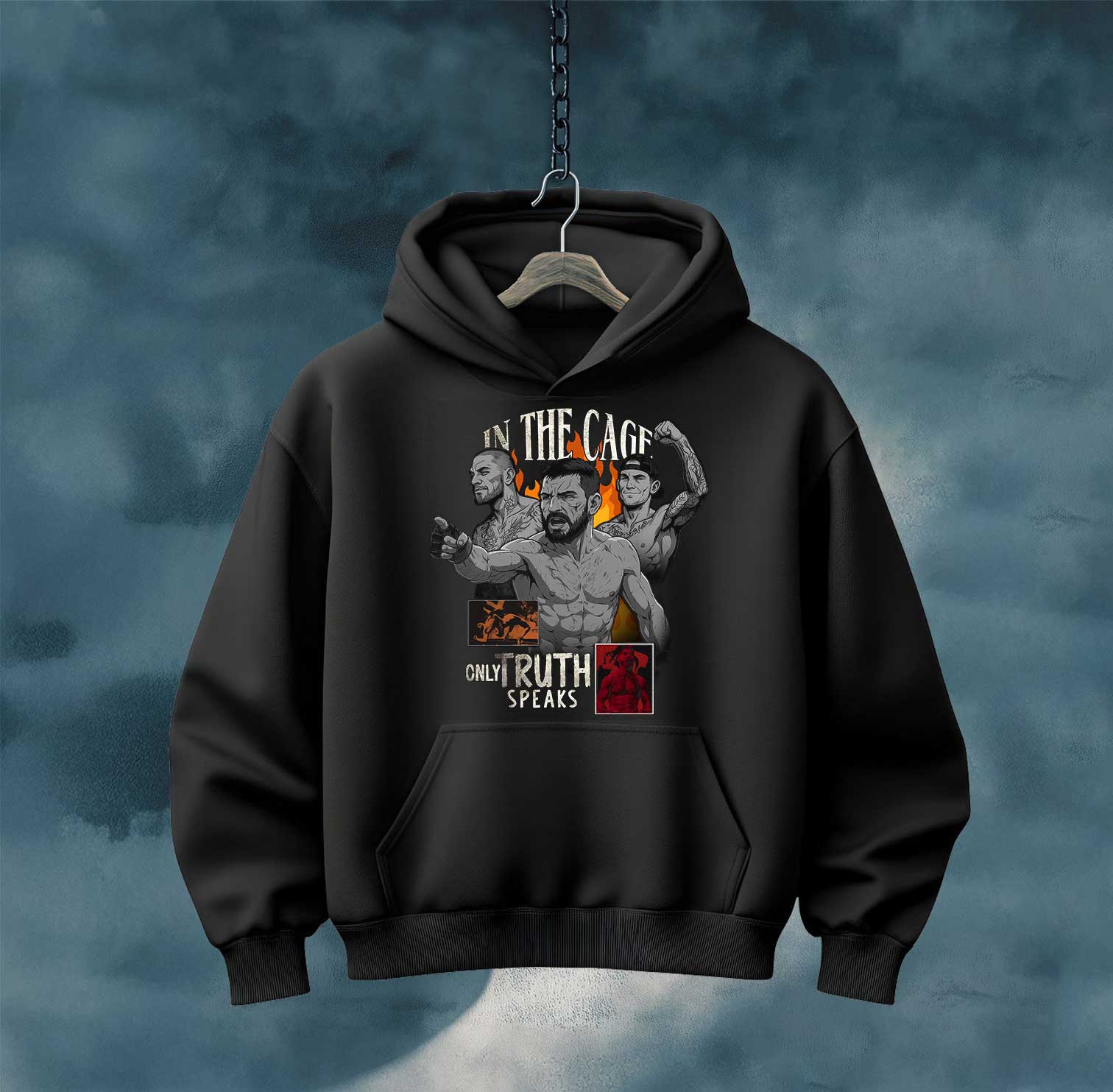 Zip Hoodie — Vintage Muscle Collage Graphic