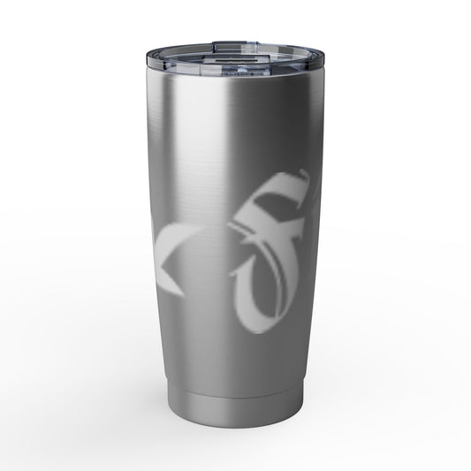 Vagabond 20oz Tumbler — Stainless Steel Travel Cup with Gothic Script Design