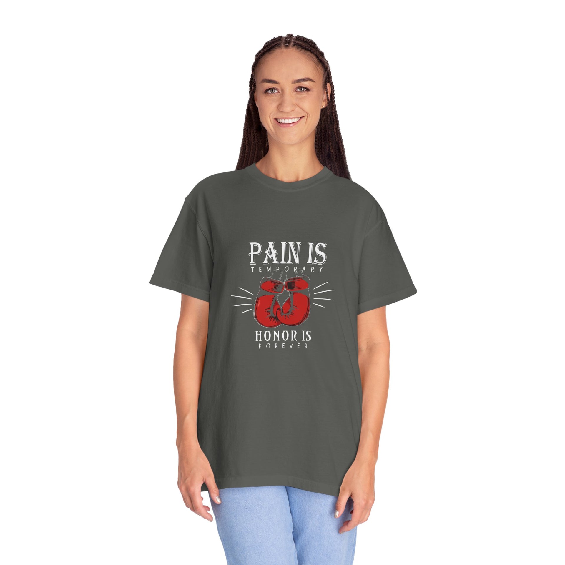 Boxing Gloves T-Shirt — "Pain is Temporary, Honor is Forever" Motivational Tee