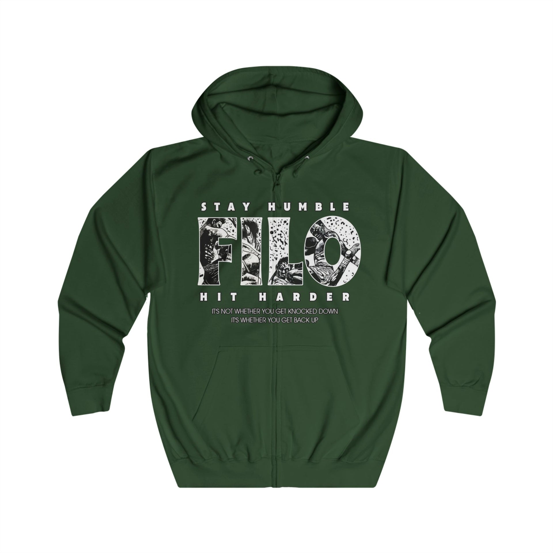 Hustle Zip Hoodie — "Stay Humble, Filo" Floral Graphic Full-Zip Hoodie