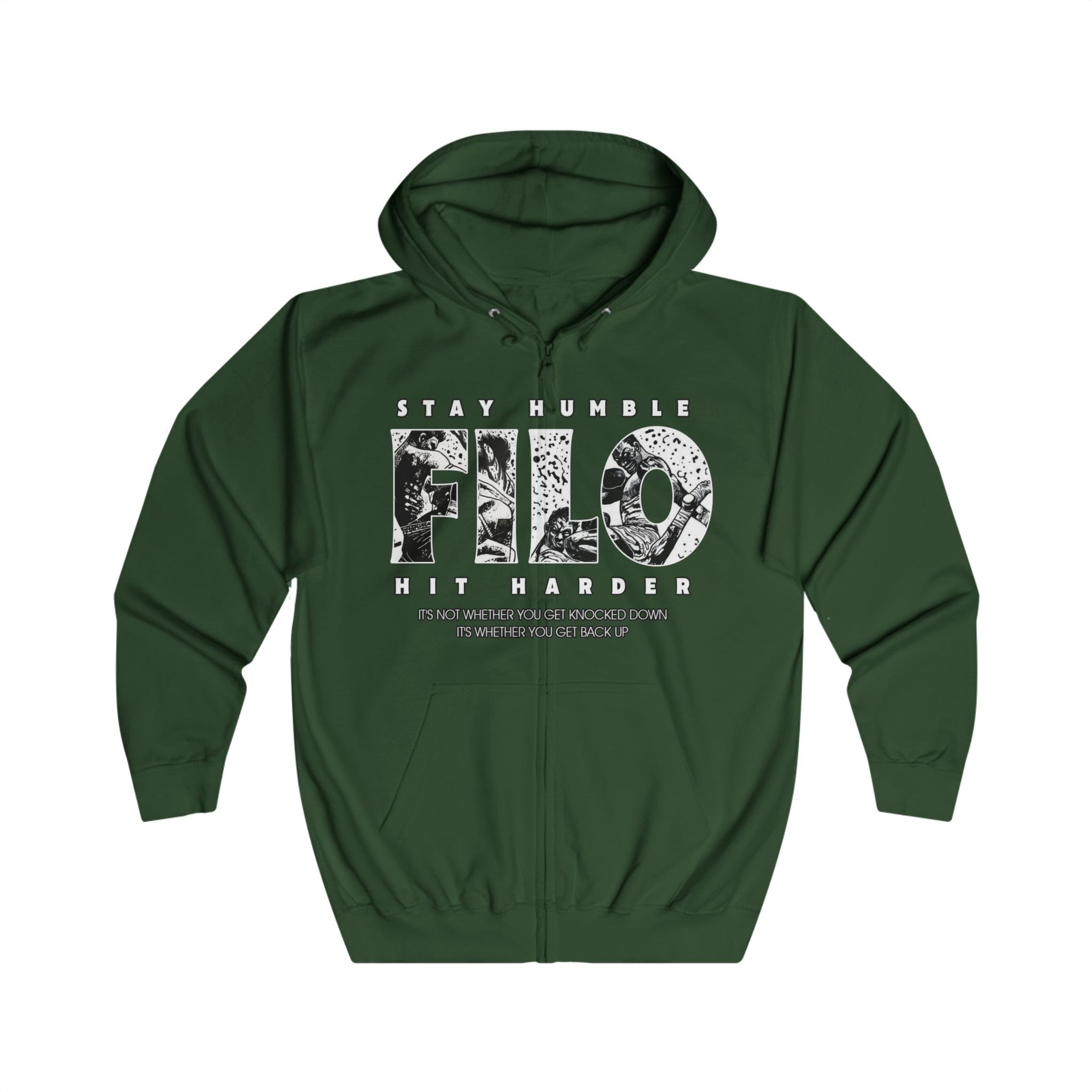 Hustle Zip Hoodie — "Stay Humble, Filo" Floral Graphic Full-Zip Hoodie