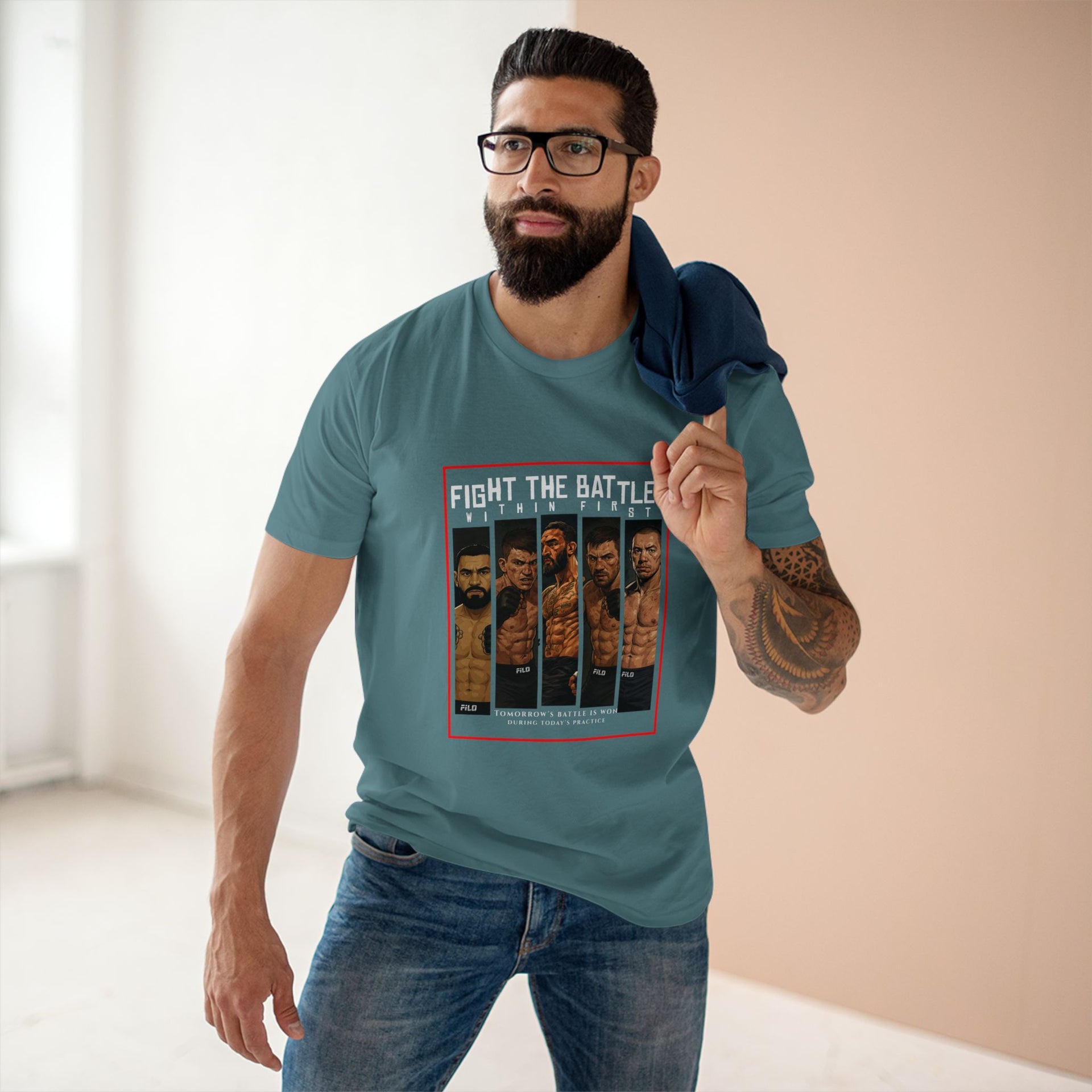 Fight the Battle Men’s Tee — ‘Fight The Battle’ MMA Fighter Poster T‑Shirt