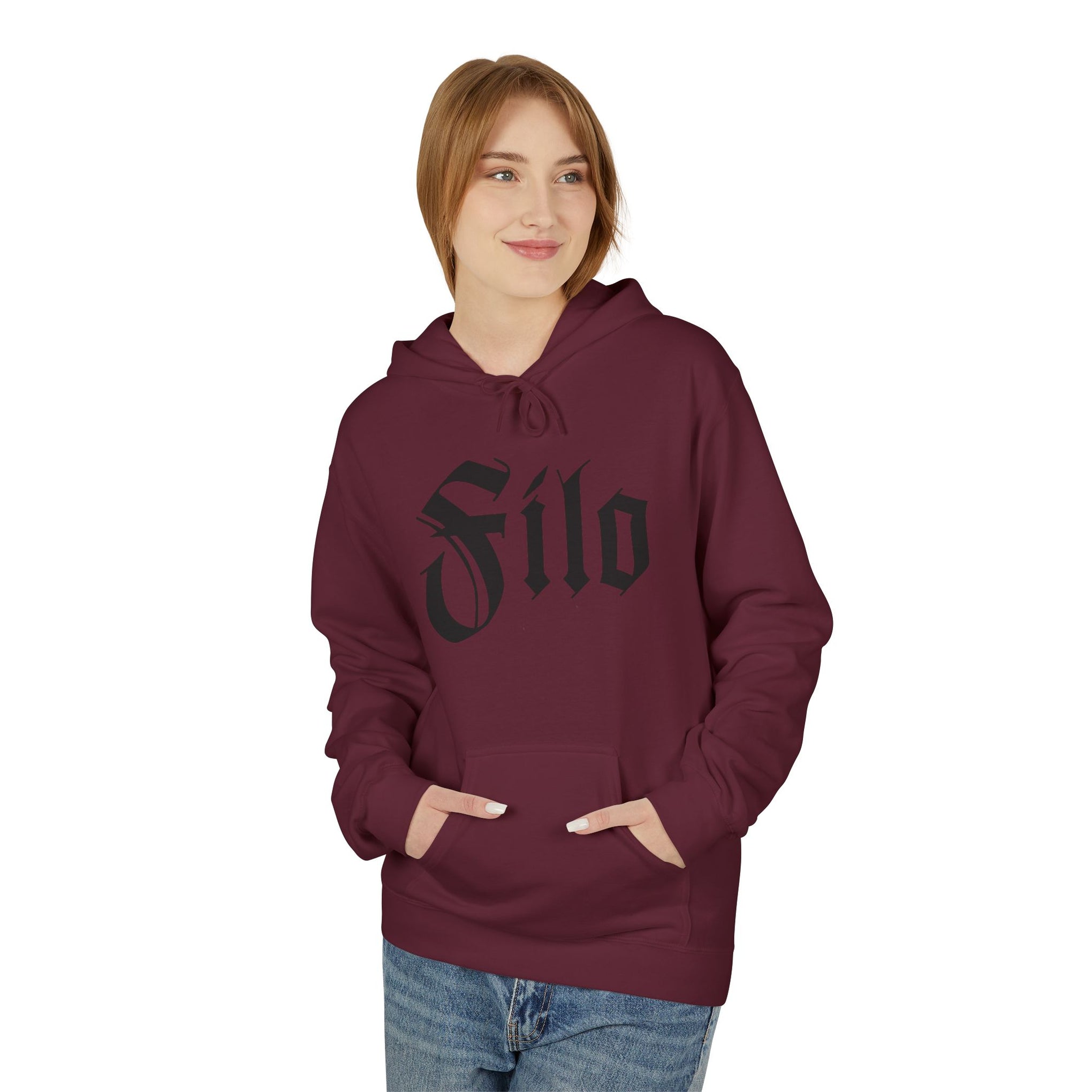 Filo Gothic Script Hoodie – Vintage Blackletter Logo Pullover