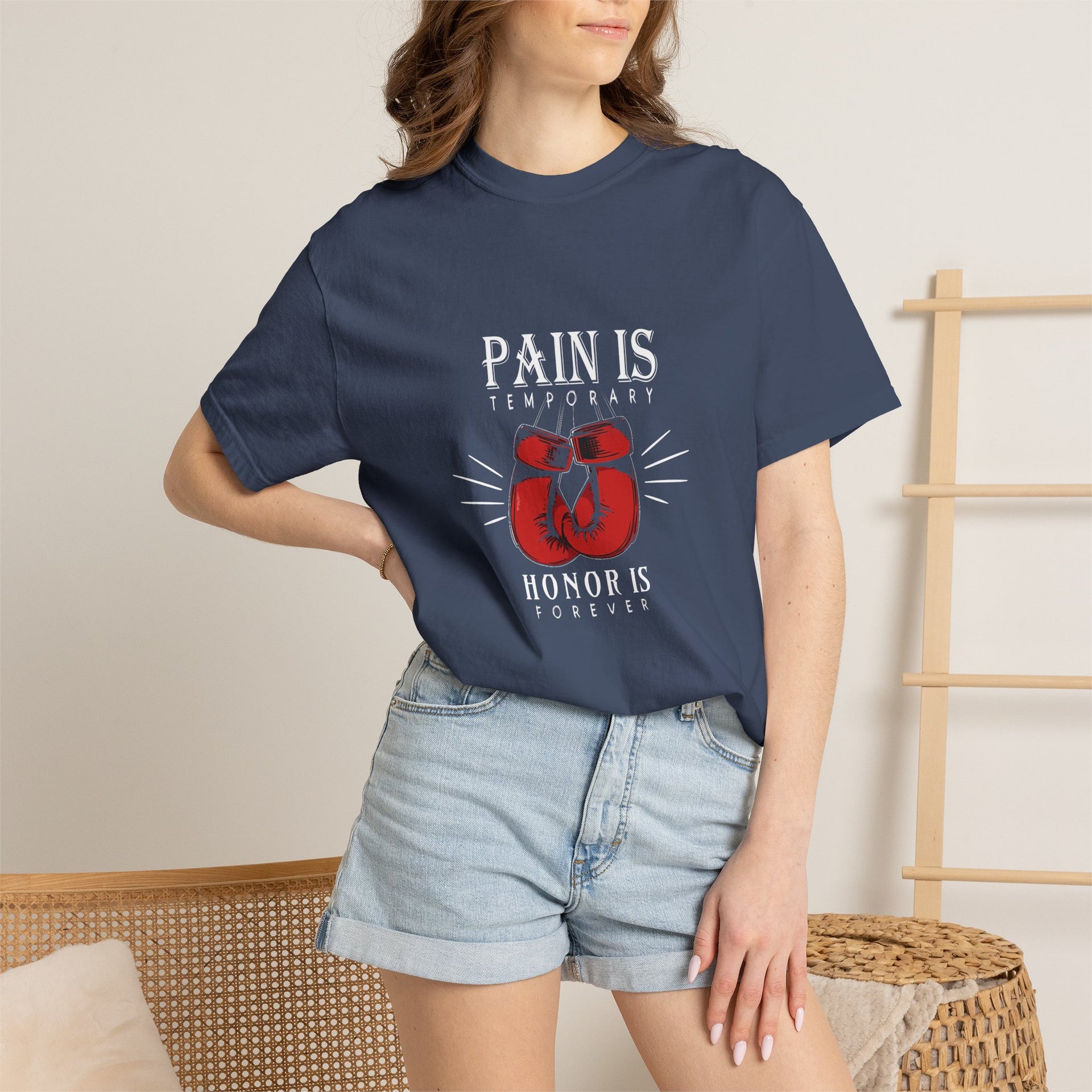 Boxing Gloves T-Shirt — "Pain is Temporary, Honor is Forever" Motivational Tee
