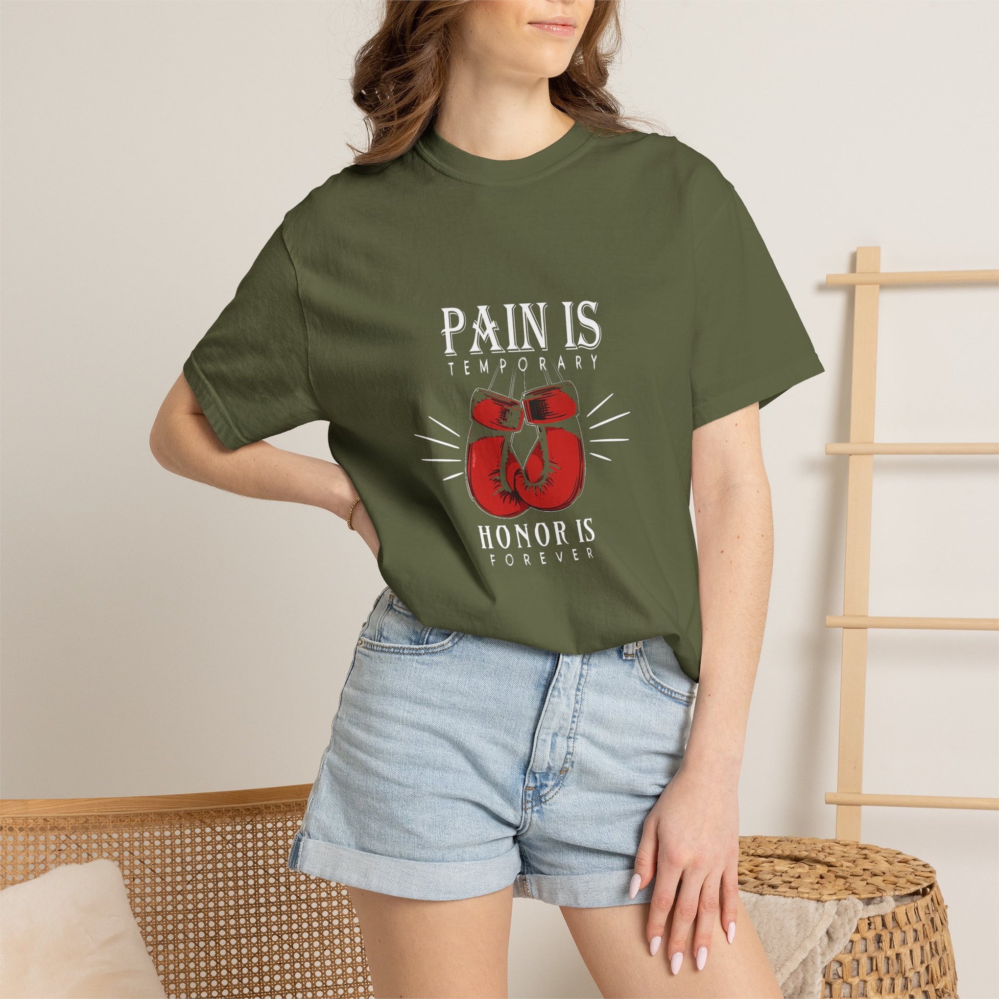 Boxing Gloves T-Shirt — "Pain is Temporary, Honor is Forever" Motivational Tee