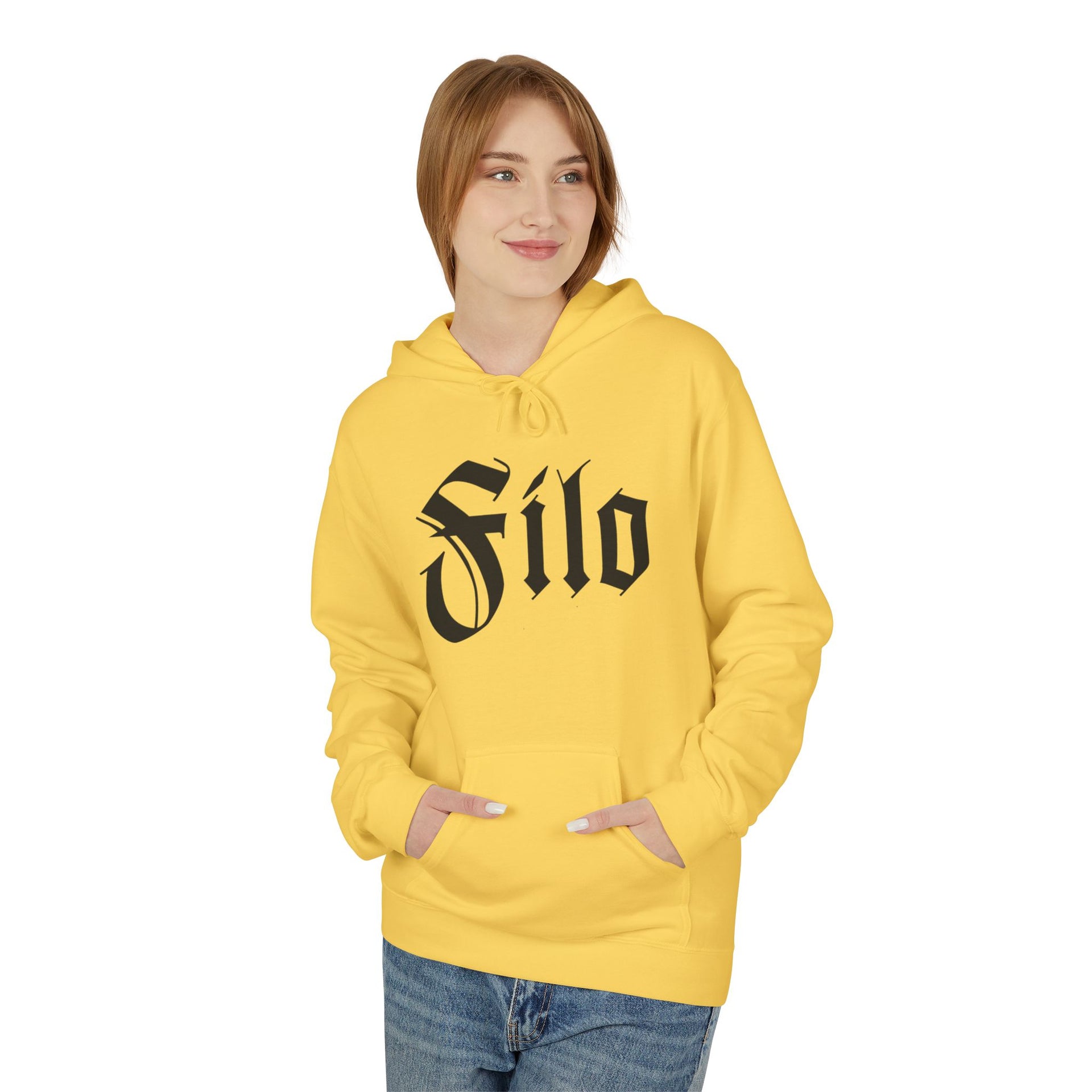 Filo Gothic Script Hoodie – Vintage Blackletter Logo Pullover