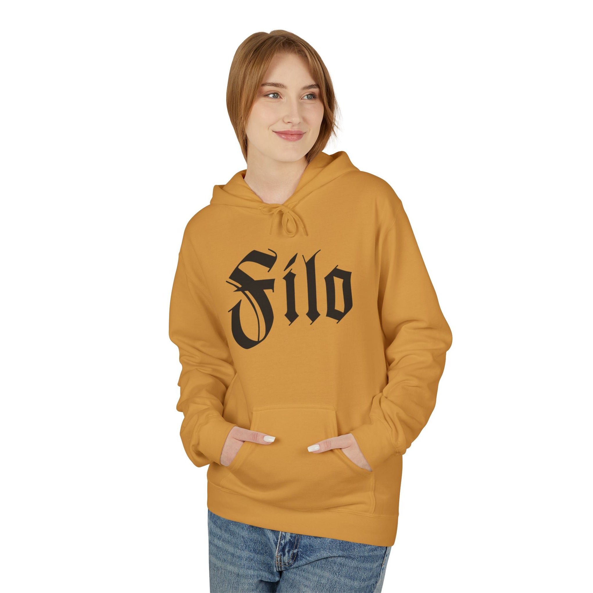 Filo Gothic Script Hoodie – Vintage Blackletter Logo Pullover