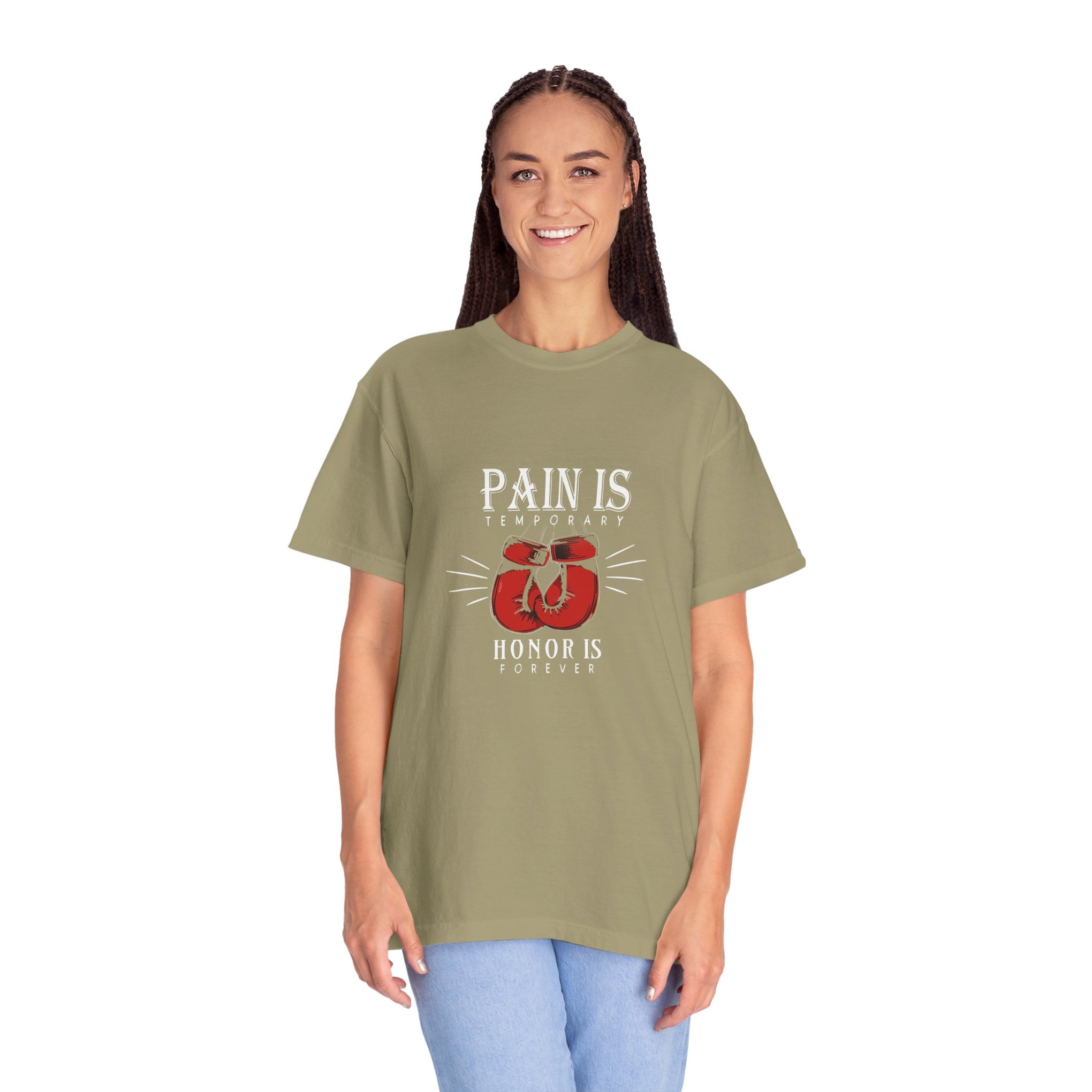 Boxing Gloves T-Shirt — "Pain is Temporary, Honor is Forever" Motivational Tee