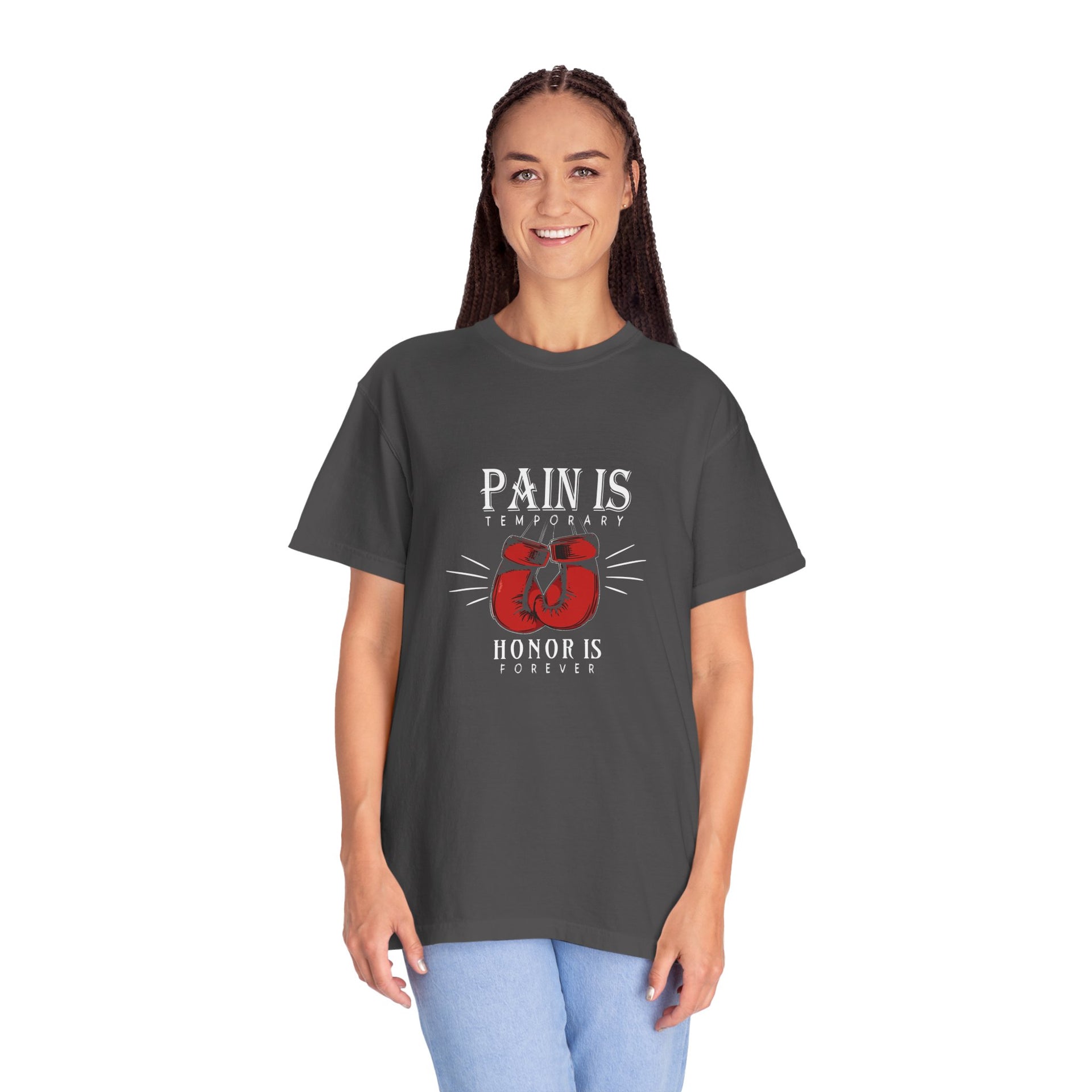 Boxing Gloves T-Shirt — "Pain is Temporary, Honor is Forever" Motivational Tee