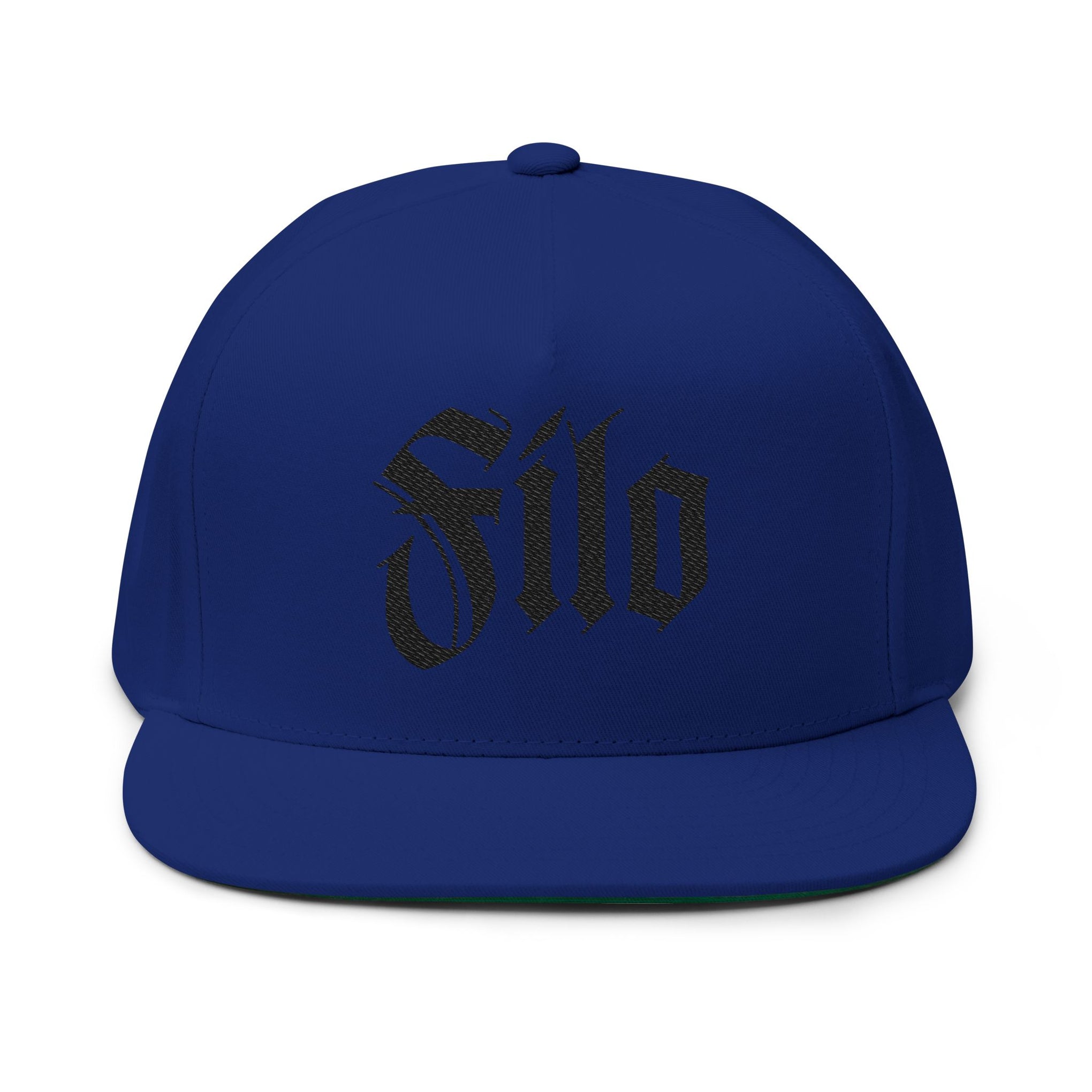 Embroidered Flat Bill Cap — Gothic 'Filo' Logo Snapback
