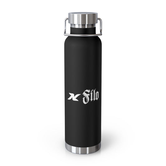 22oz Insulated Steel Water Bottle — Matte Black with Gothic "x Filv" Logo
