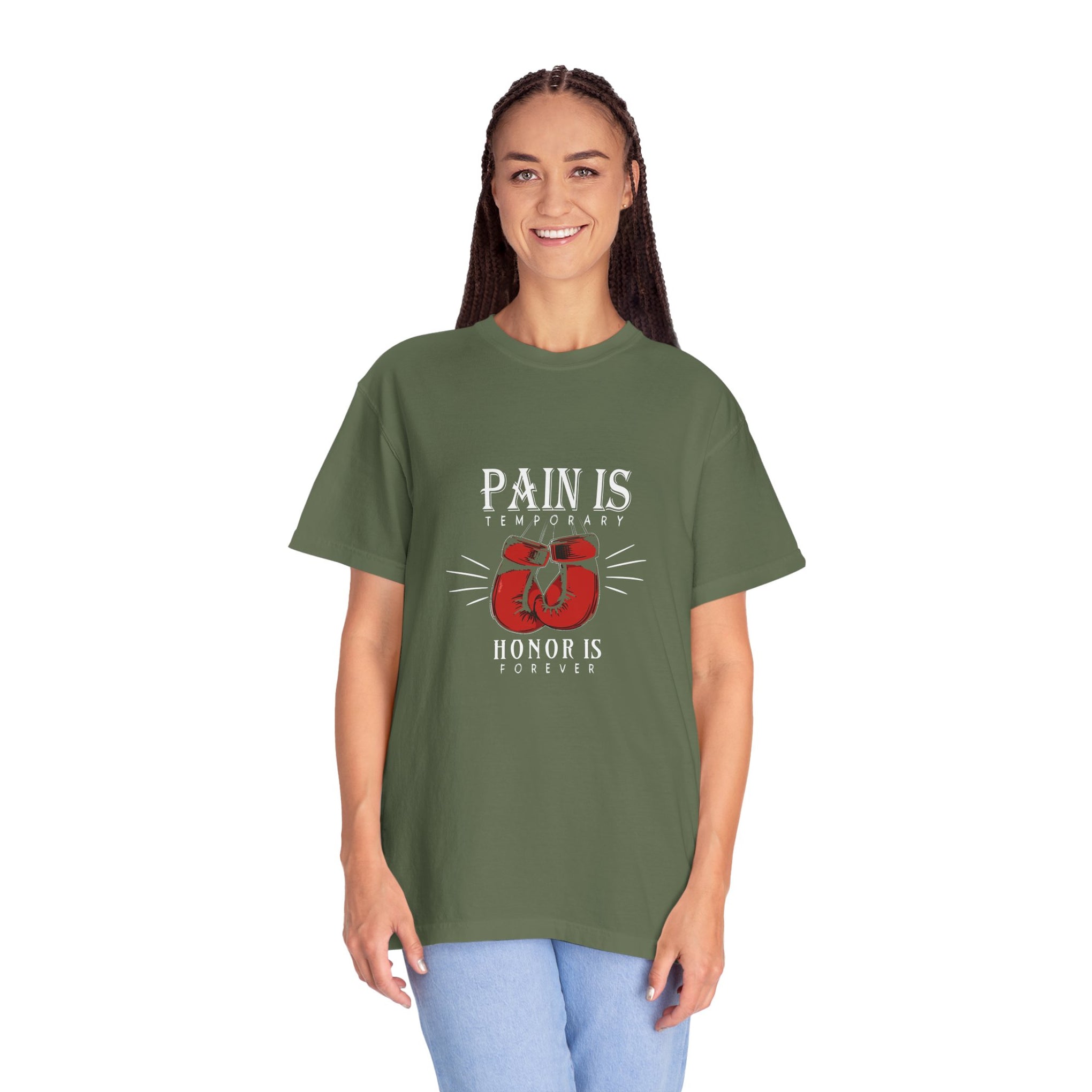 Boxing Gloves T-Shirt — "Pain is Temporary, Honor is Forever" Motivational Tee