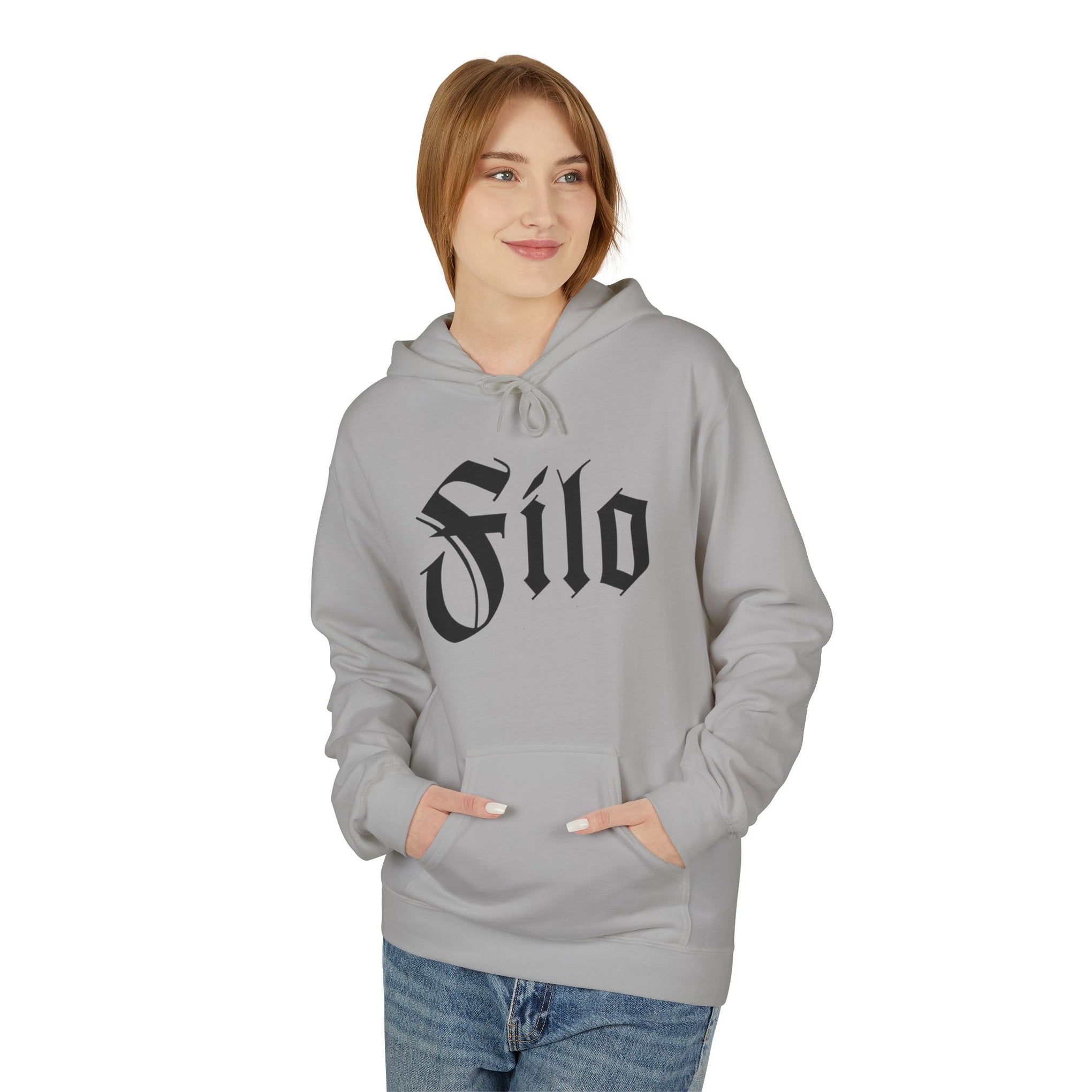 Filo Gothic Script Hoodie – Vintage Blackletter Logo Pullover