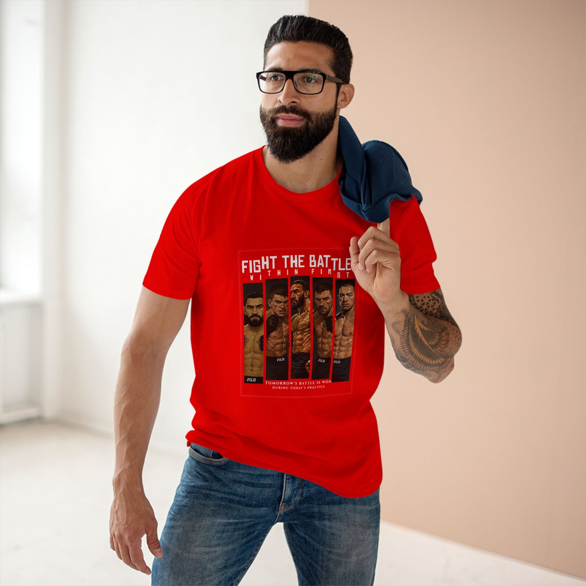 Fight the Battle Men’s Tee — ‘Fight The Battle’ MMA Fighter Poster T‑Shirt