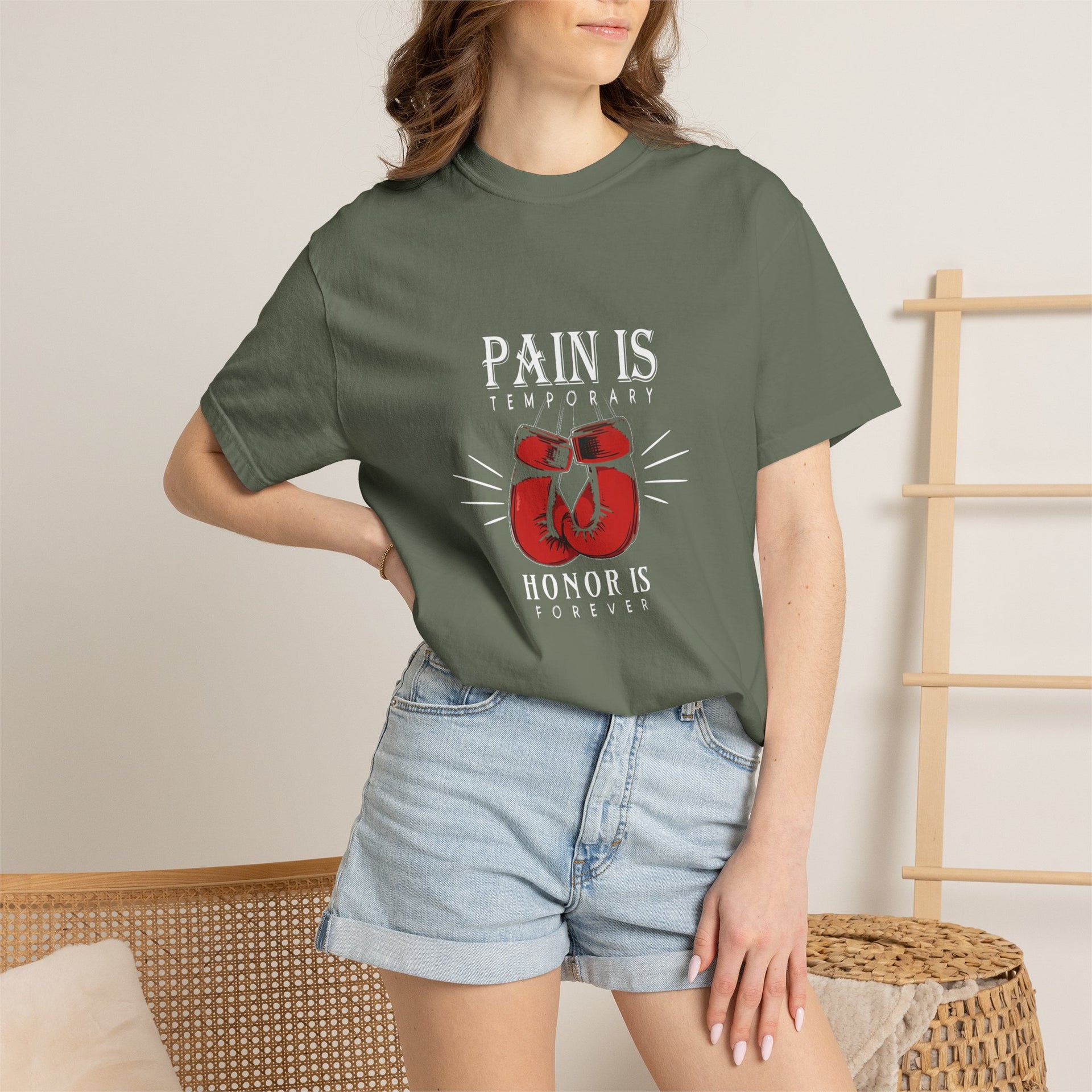 Boxing Gloves T-Shirt — "Pain is Temporary, Honor is Forever" Motivational Tee