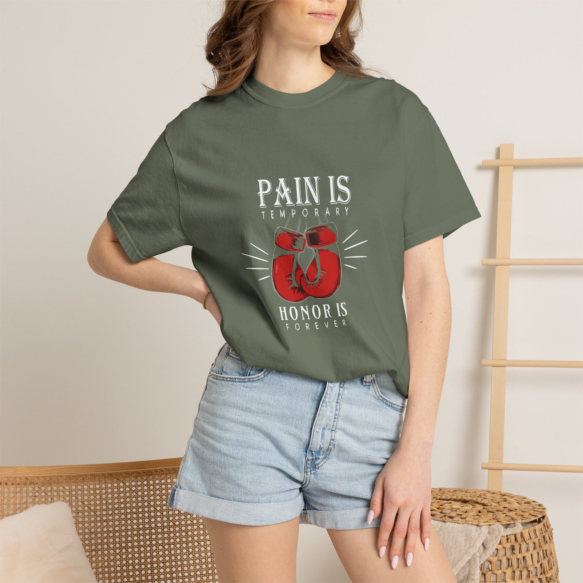 Boxing Gloves T-Shirt — "Pain is Temporary, Honor is Forever" Motivational Tee