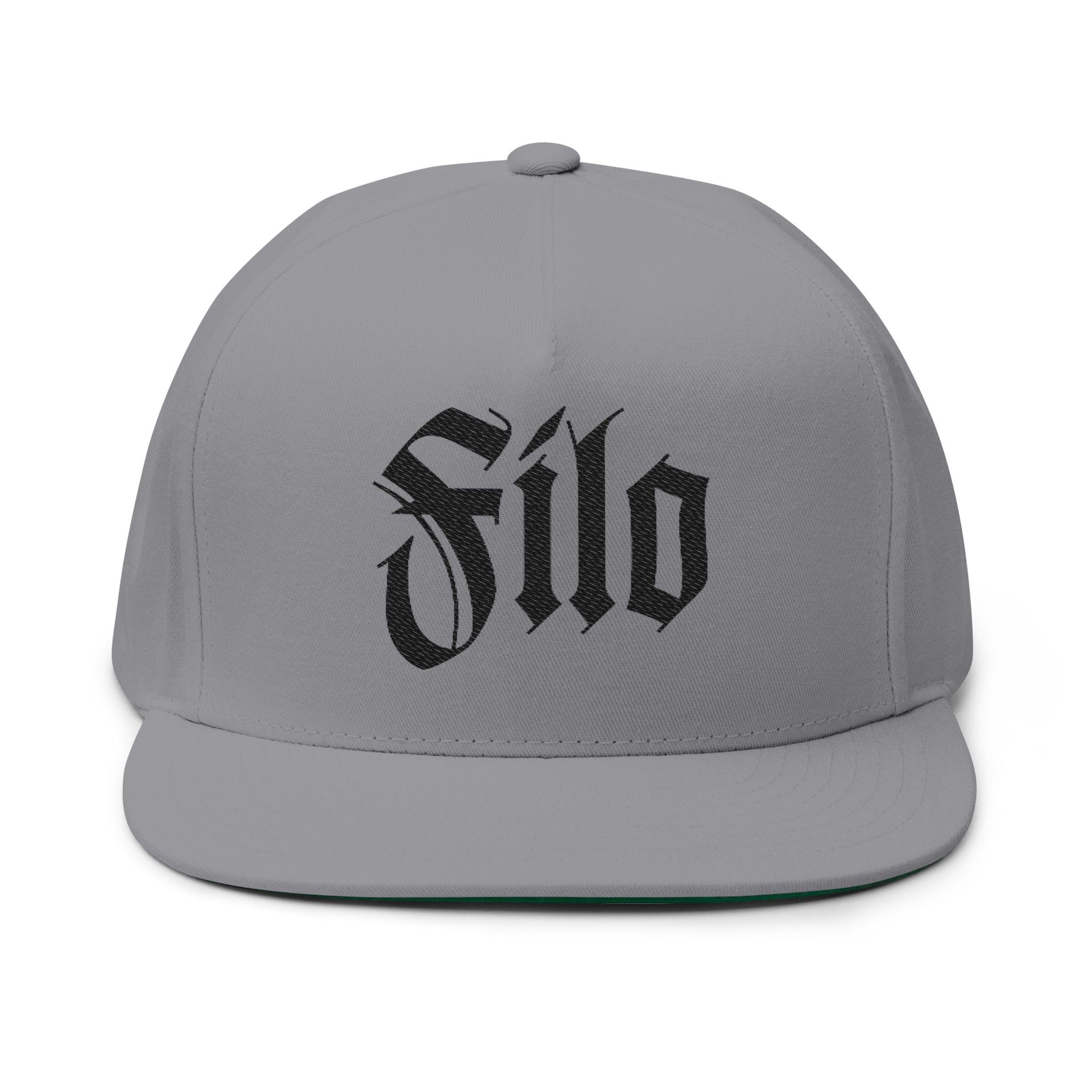 Embroidered Flat Bill Cap — Gothic 'Filo' Logo Snapback