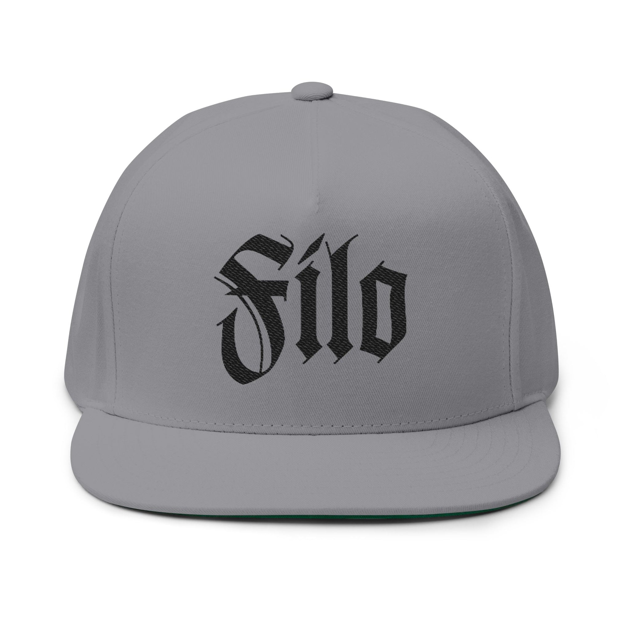 Embroidered Flat Bill Cap — Gothic 'Filo' Logo Snapback
