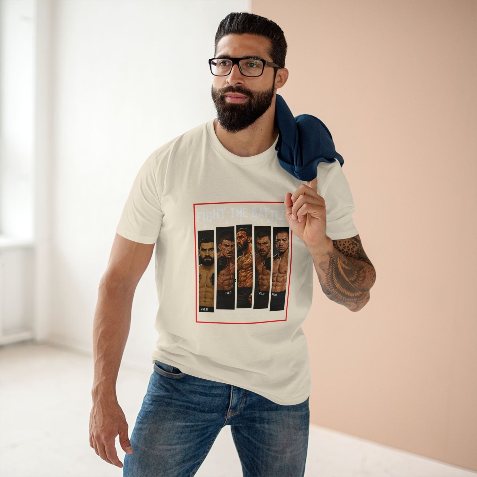 Fight the Battle Men’s Tee — ‘Fight The Battle’ MMA Fighter Poster T‑Shirt