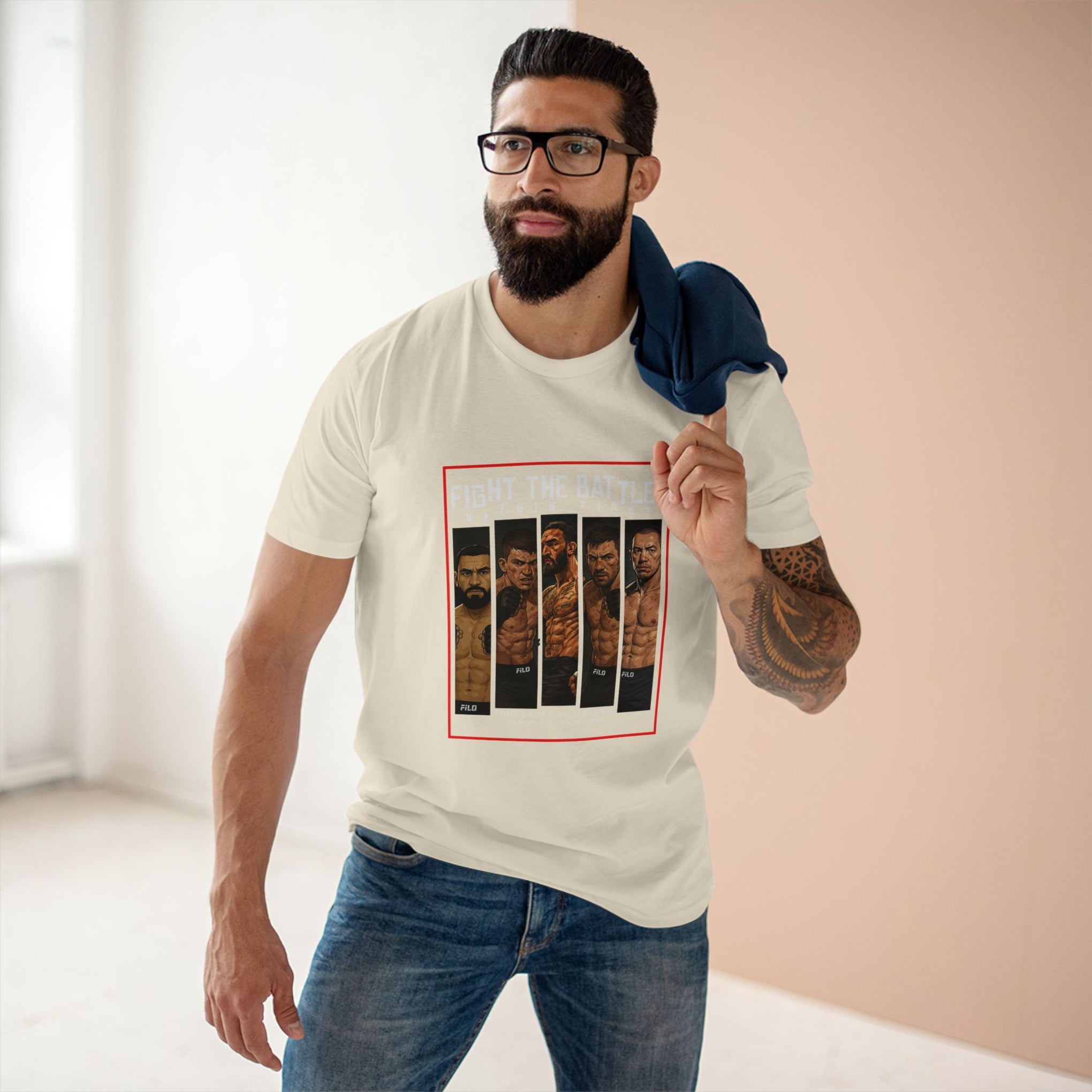 Fight the Battle Men’s Tee — ‘Fight The Battle’ MMA Fighter Poster T‑Shirt