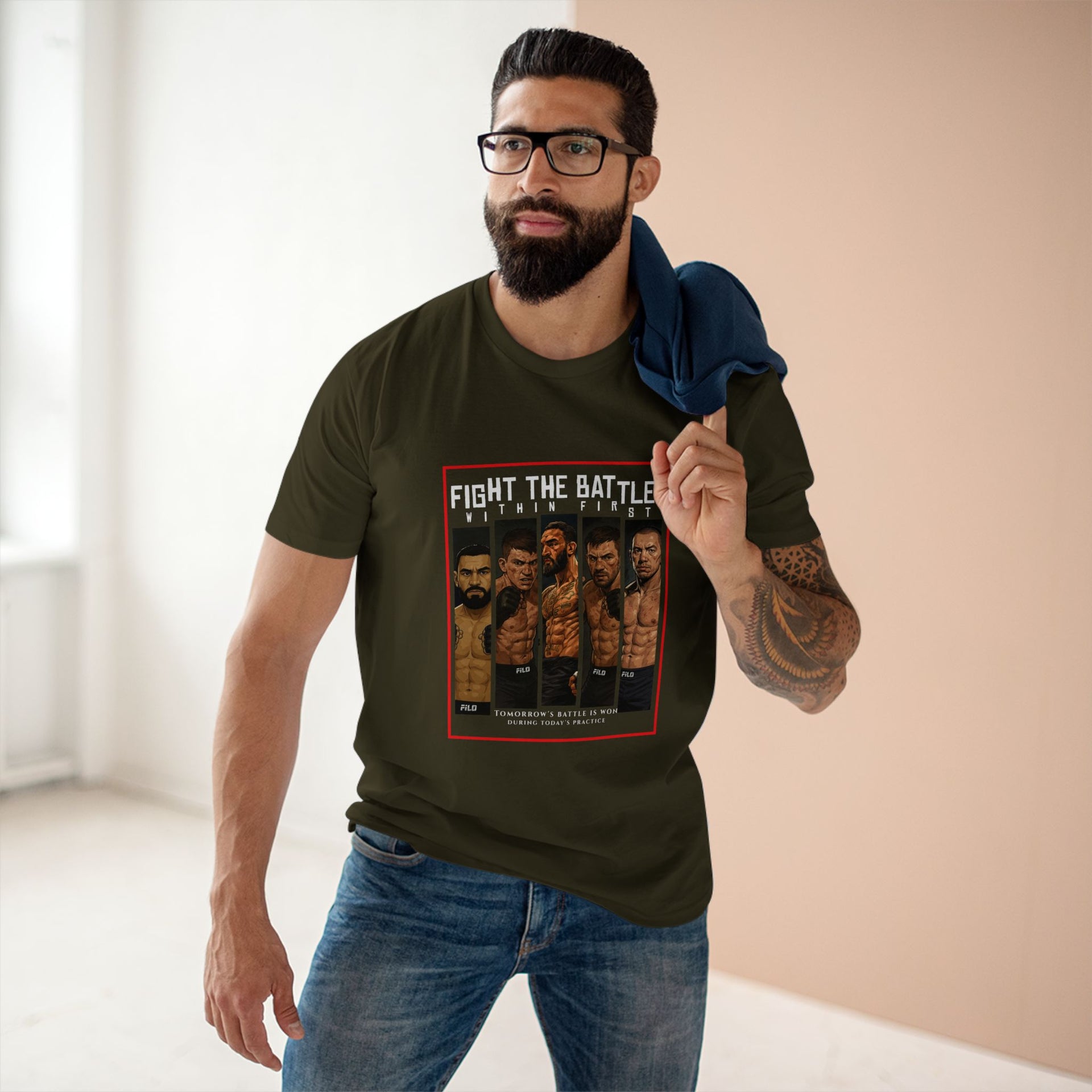 Fight the Battle Men’s Tee — ‘Fight The Battle’ MMA Fighter Poster T‑Shirt