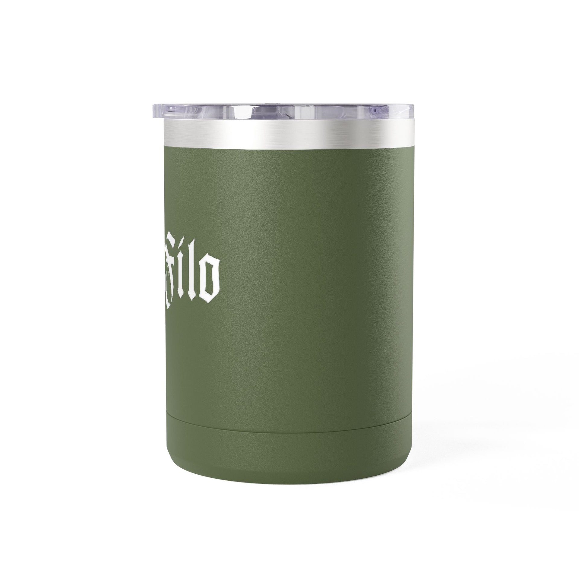 Red 15oz Insulated Coffee Tumbler Mug — Bold Gothic Text Design