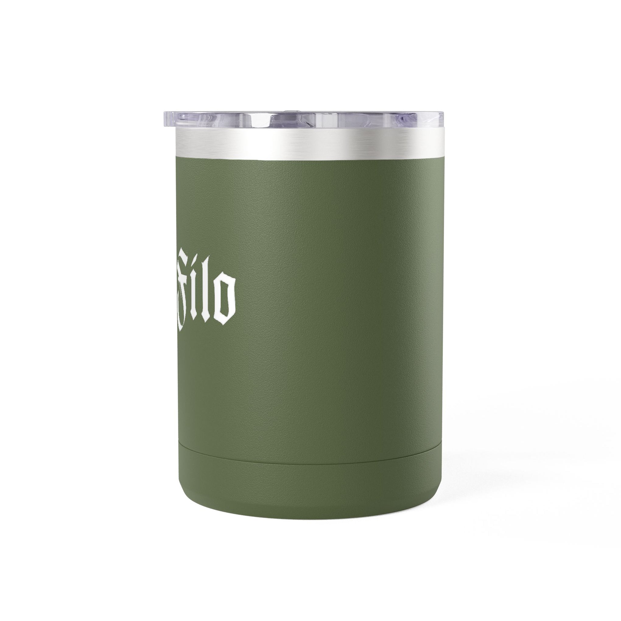 Red 15oz Insulated Coffee Tumbler Mug — Bold Gothic Text Design