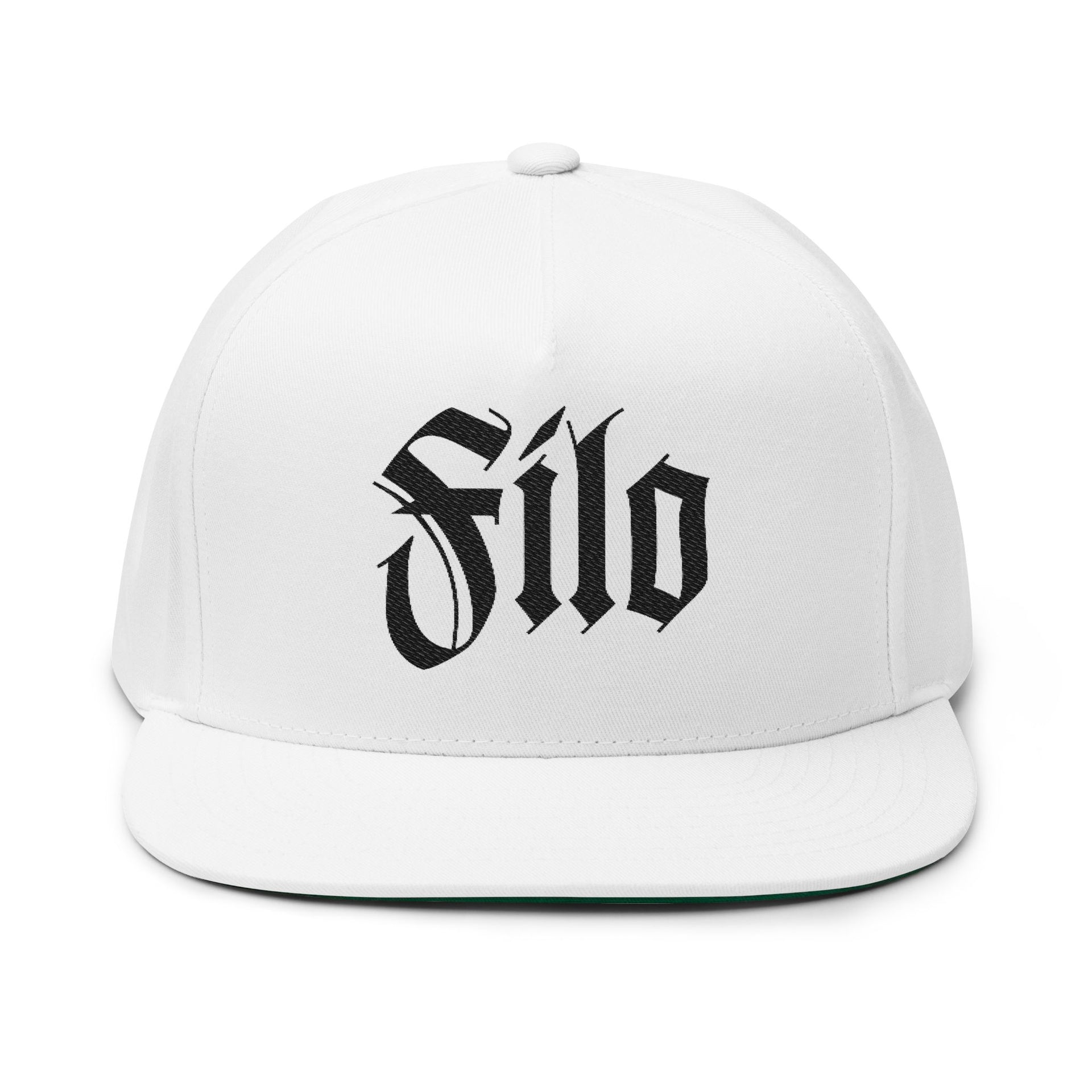 Embroidered Flat Bill Cap — Gothic 'Filo' Logo Snapback