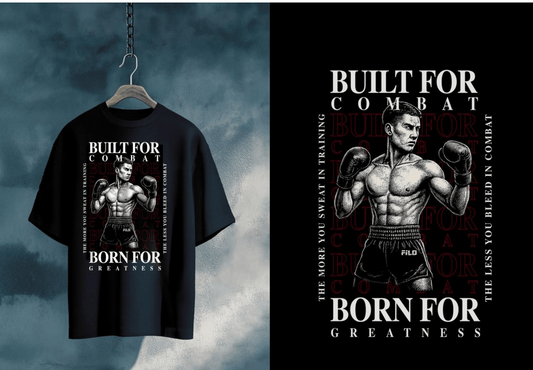 Boxing Graphic T-Shirt — "Built for Combat, Born for" Vintage Fighter Design