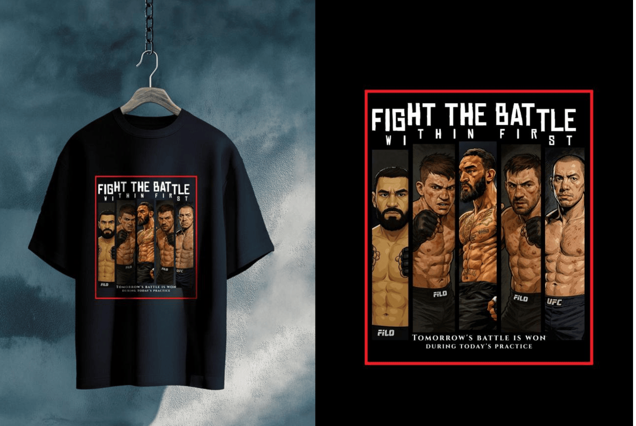 Fight the Battle Men’s Tee — ‘Fight The Battle’ MMA Fighter Poster T‑Shirt