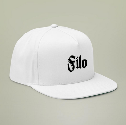 Embroidered Flat Bill Cap — Gothic 'Filo' Logo Snapback