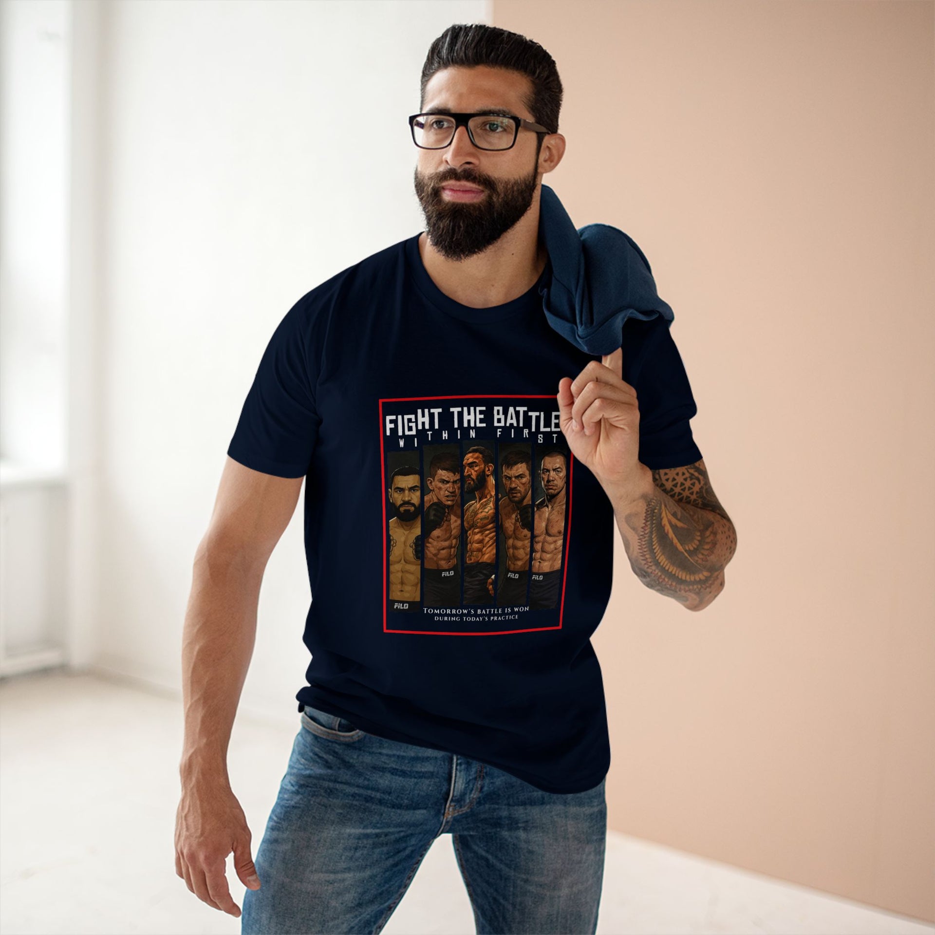 Fight the Battle Men’s Tee — ‘Fight The Battle’ MMA Fighter Poster T‑Shirt