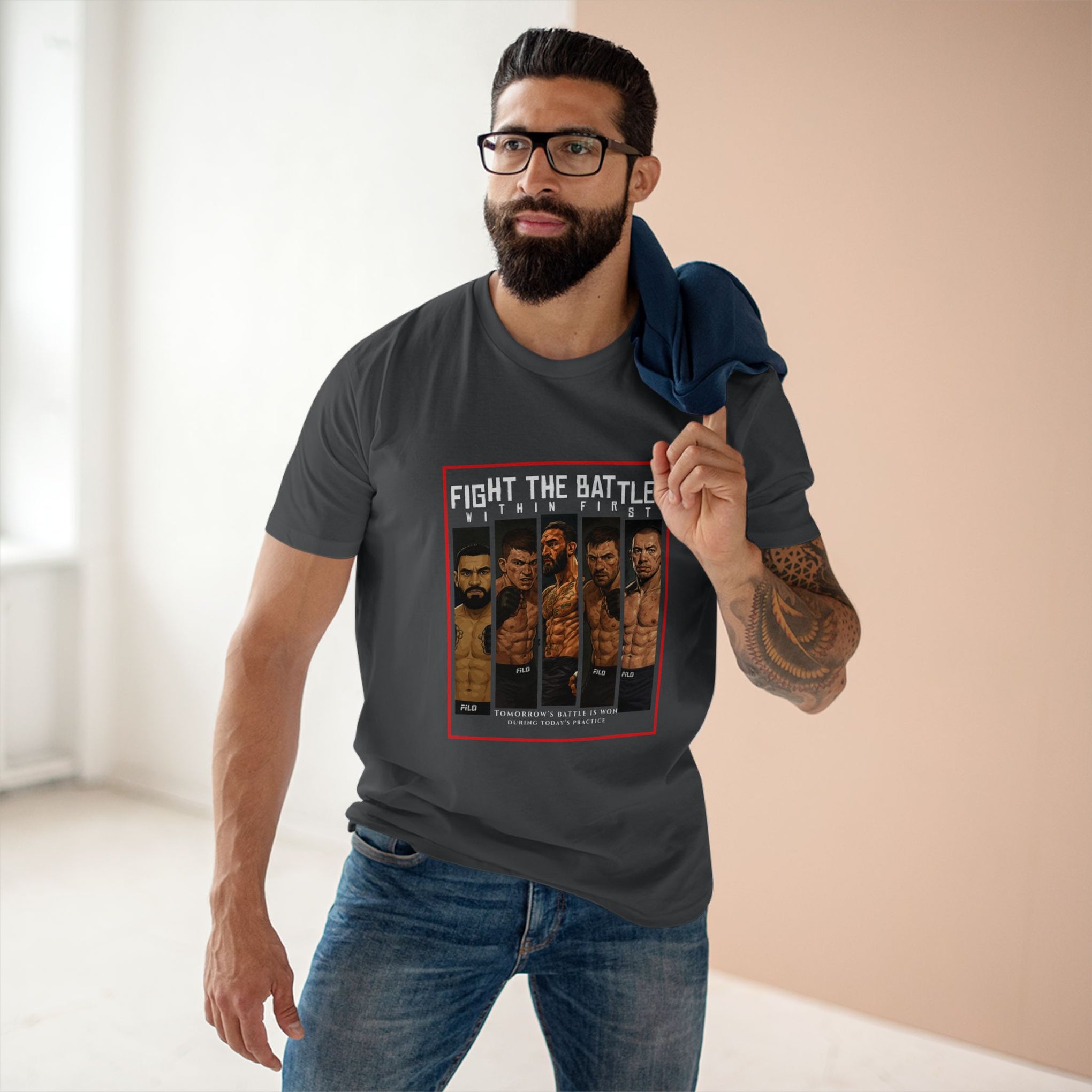 Fight the Battle Men’s Tee — ‘Fight The Battle’ MMA Fighter Poster T‑Shirt