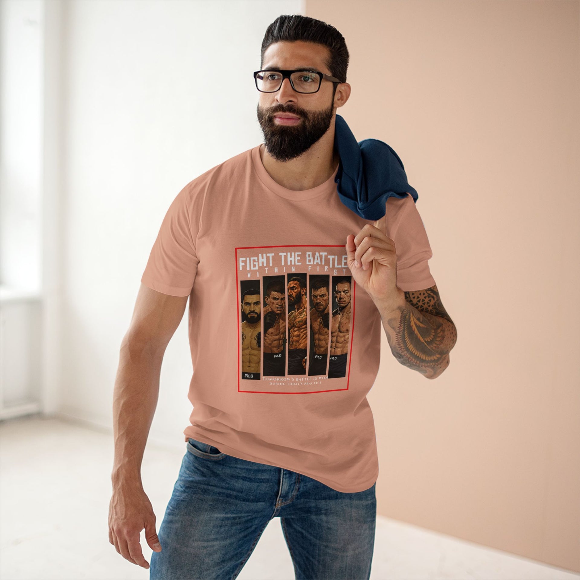 Fight the Battle Men’s Tee — ‘Fight The Battle’ MMA Fighter Poster T‑Shirt