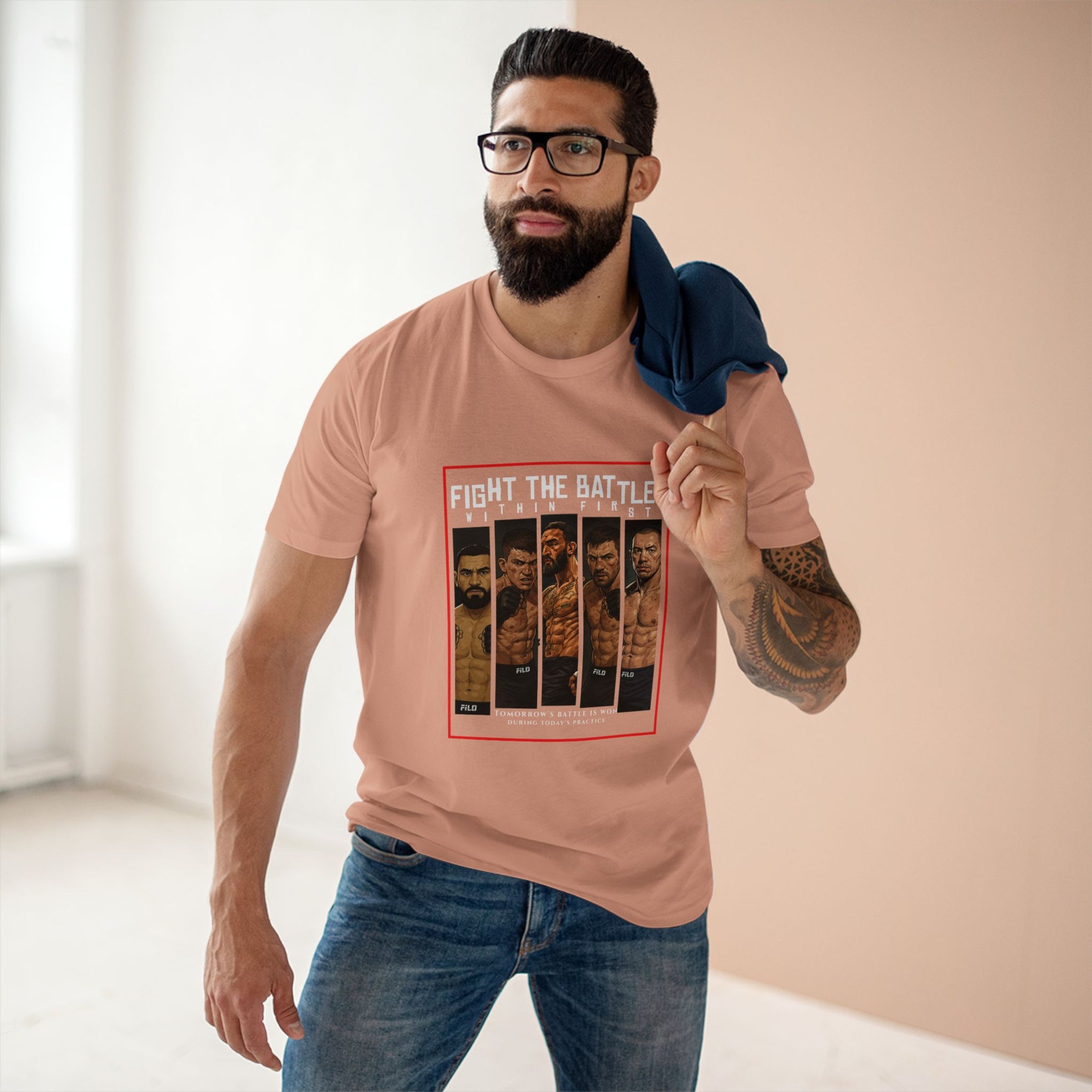 Fight the Battle Men’s Tee — ‘Fight The Battle’ MMA Fighter Poster T‑Shirt
