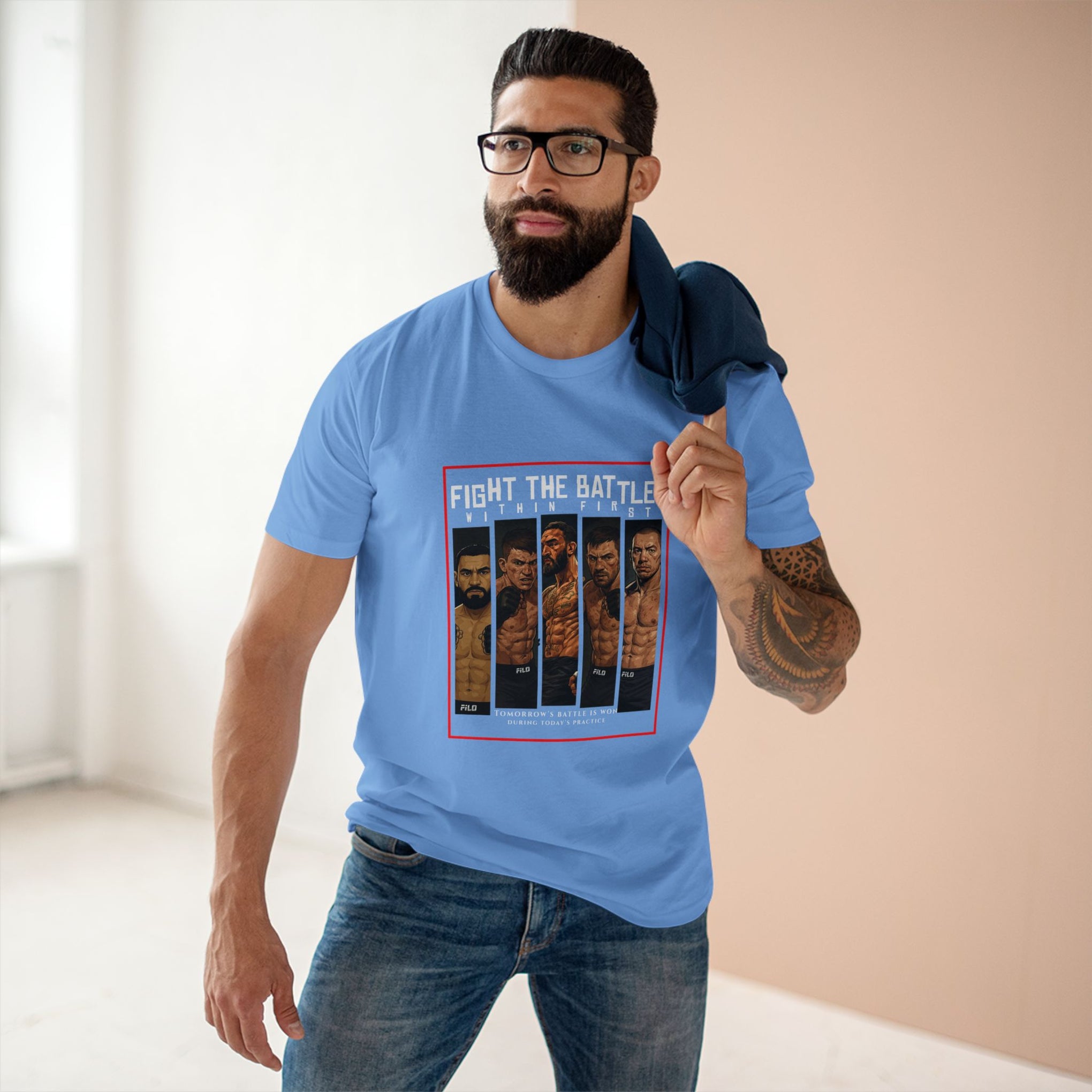 Fight the Battle Men’s Tee — ‘Fight The Battle’ MMA Fighter Poster T‑Shirt