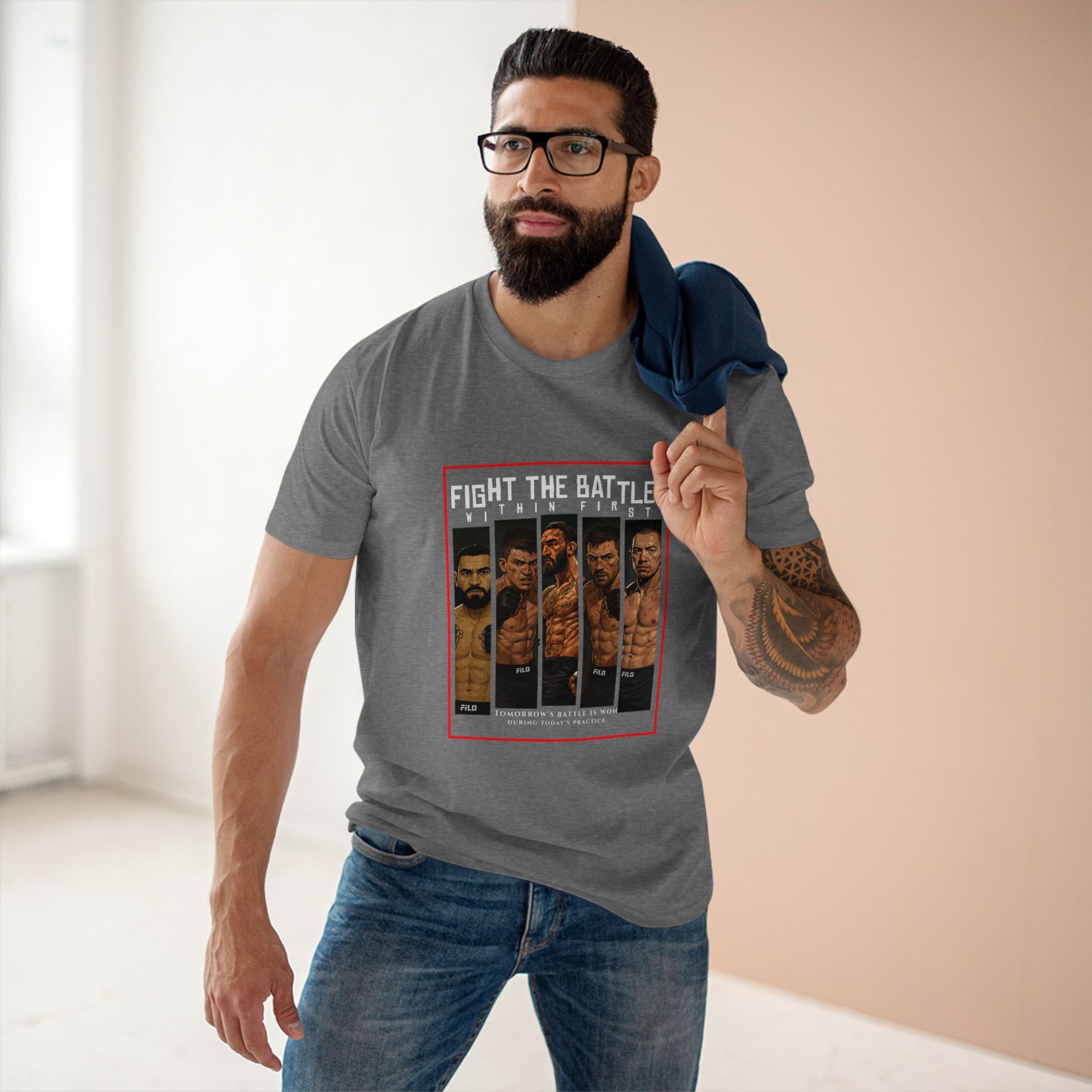 Fight the Battle Men’s Tee — ‘Fight The Battle’ MMA Fighter Poster T‑Shirt