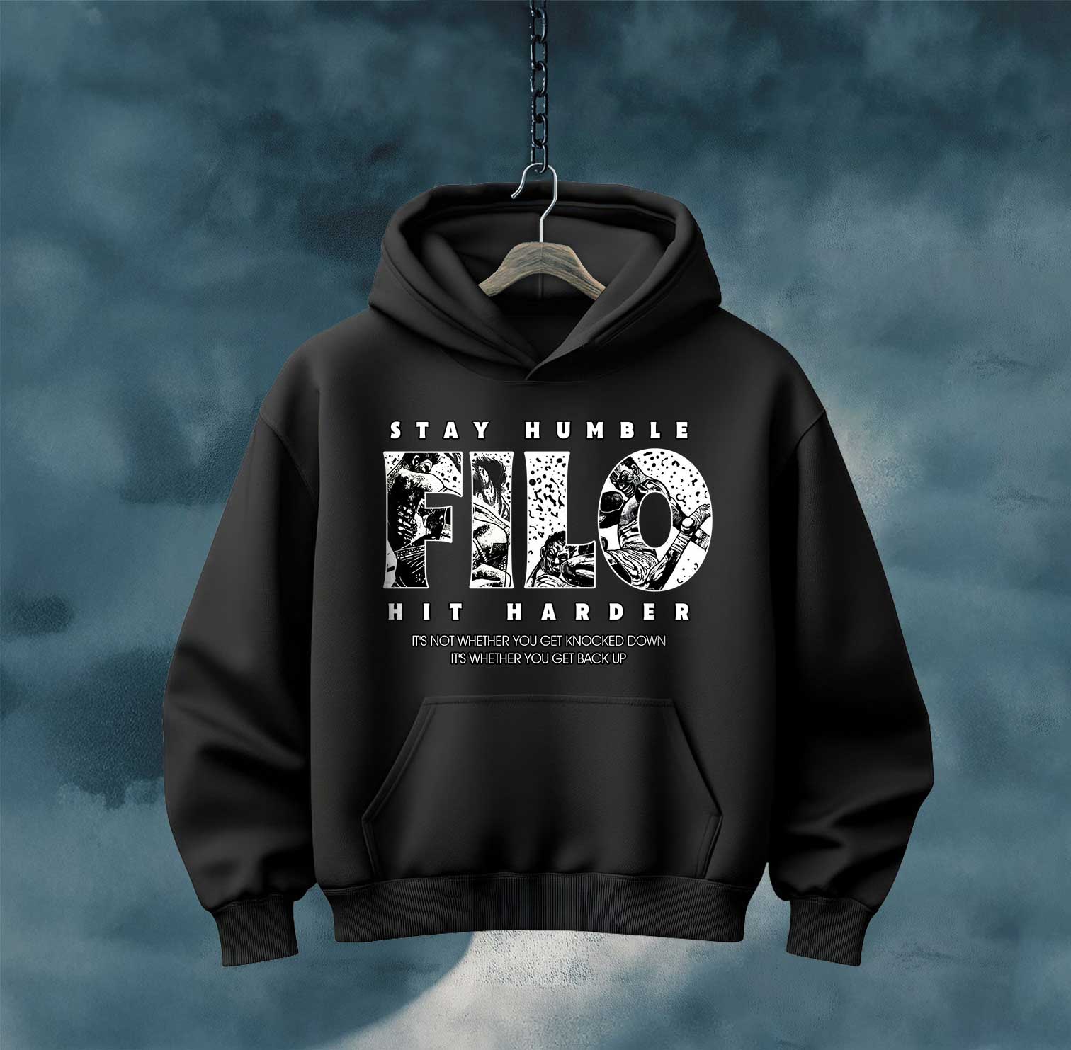 Hustle Zip Hoodie — "Stay Humble, Filo" Floral Graphic Full-Zip Hoodie