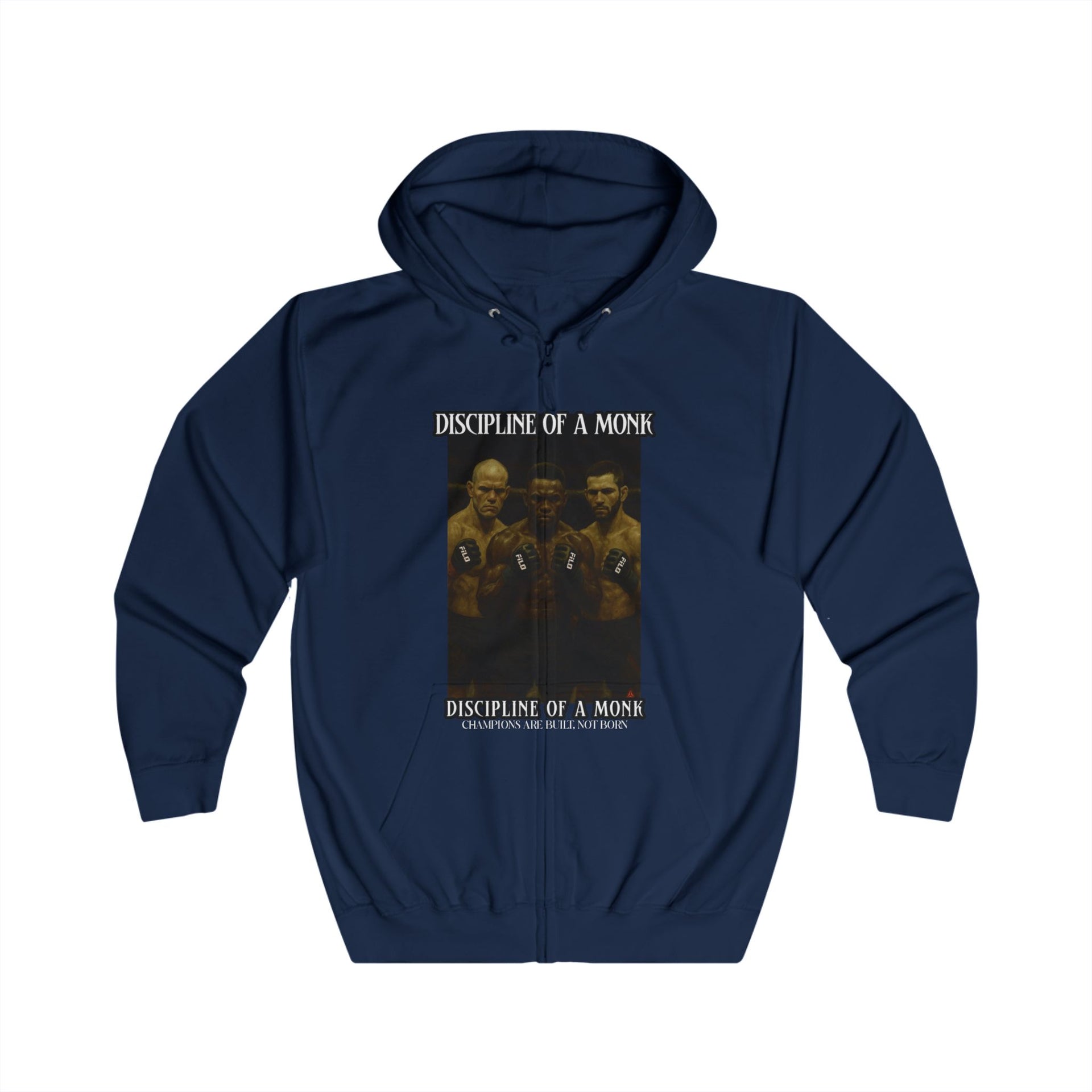 Discipline & A Mind Zip Hoodie — Vintage Boxing Motivational Graphic